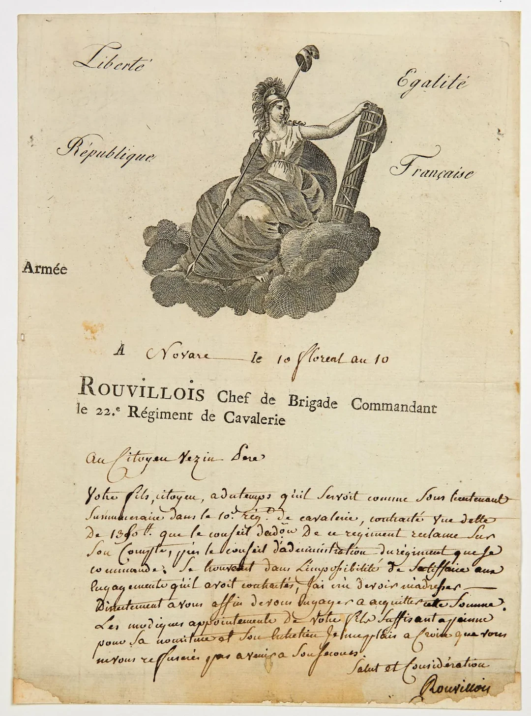 ARMY OF ITALY. 1802. Letter A.S. "ROUVILLOIS Chef de Brigade - Lot 326
