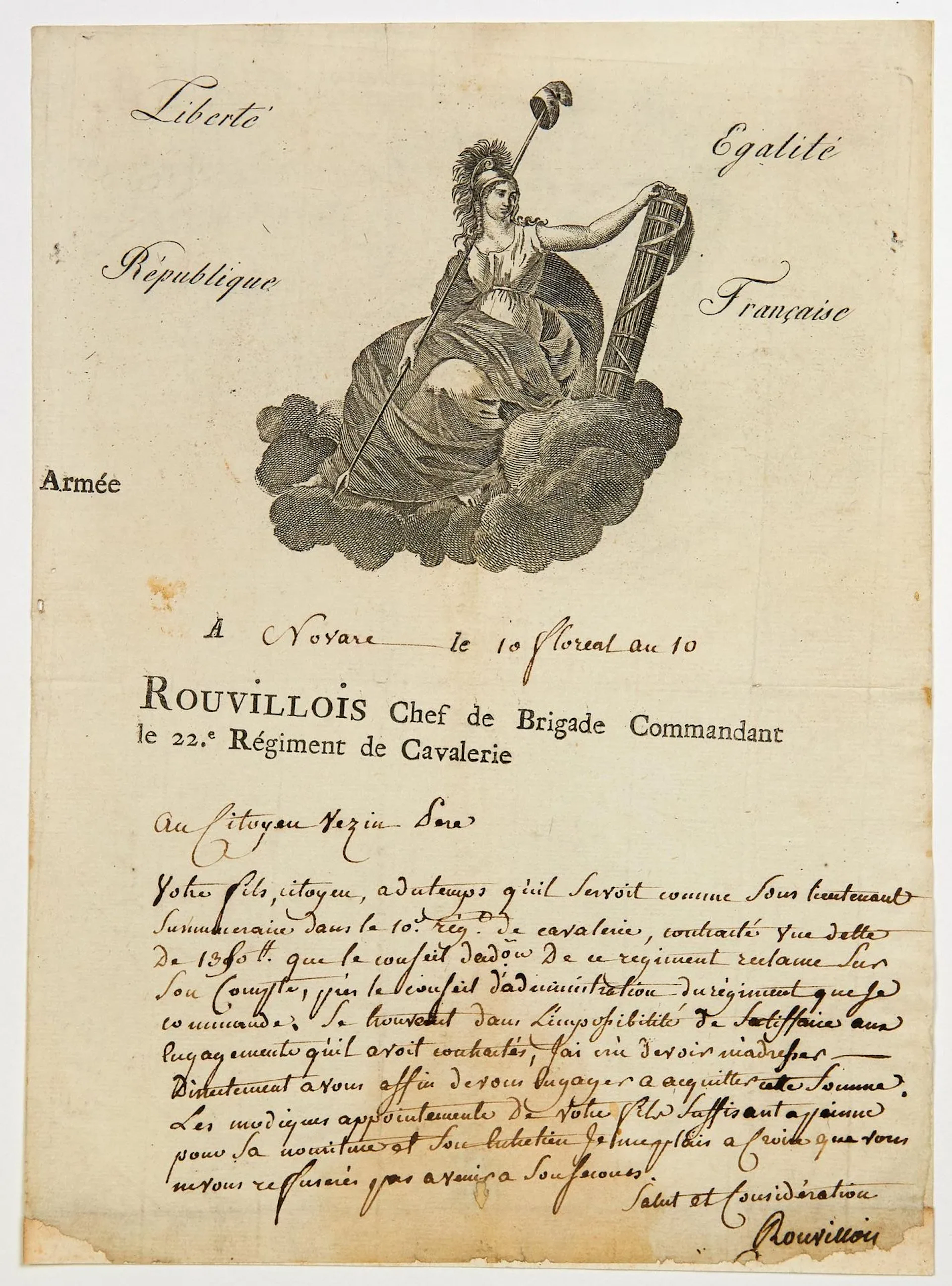 ARMY OF ITALY. 1802. Letter A.S. "ROUVILLOIS Chef de Brigade - Lot 326
