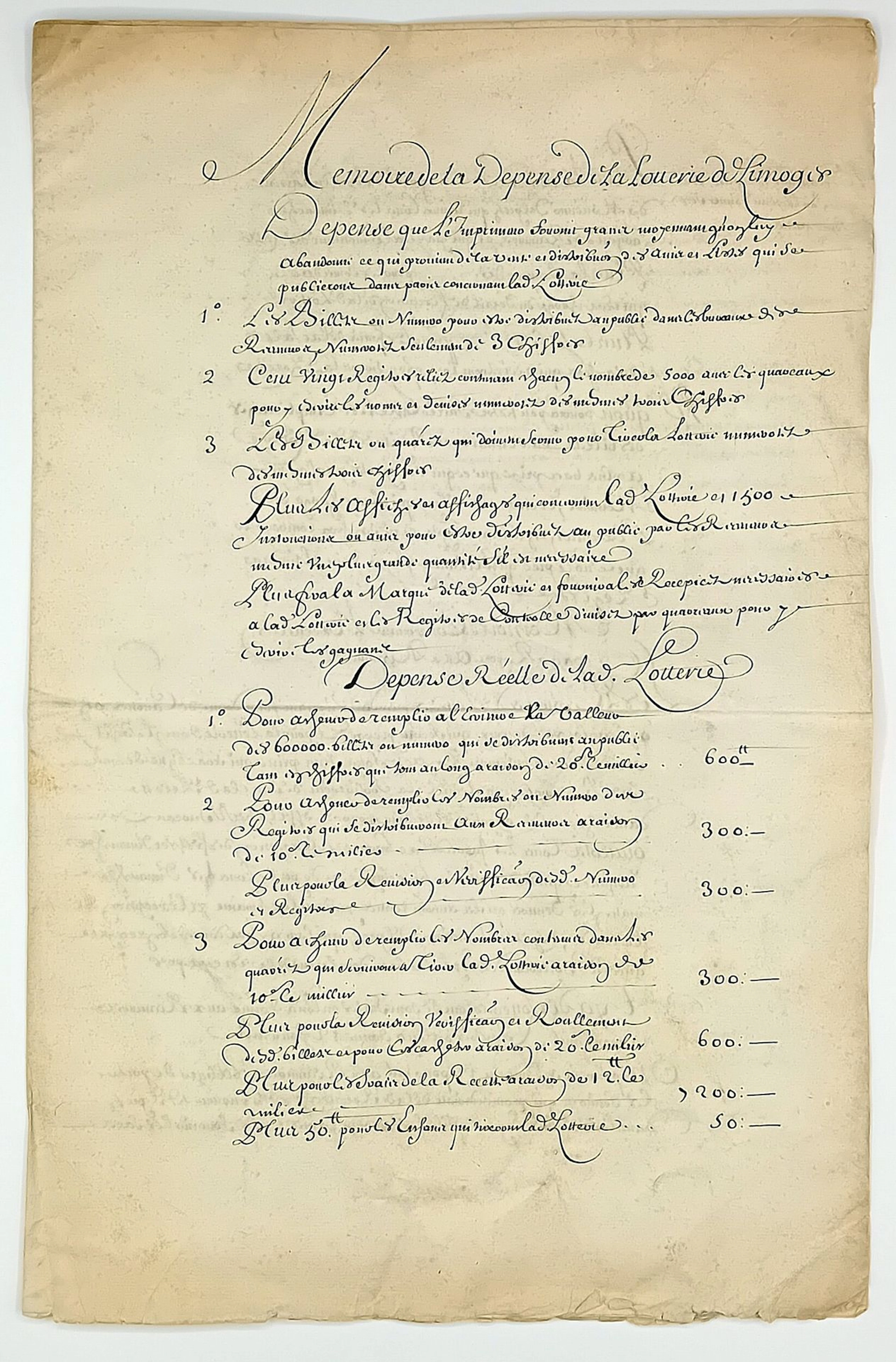 HAUTE-VIENNE. LOTERIE DE LIMOGES. Louis XIV period manuscrip - Lot 65