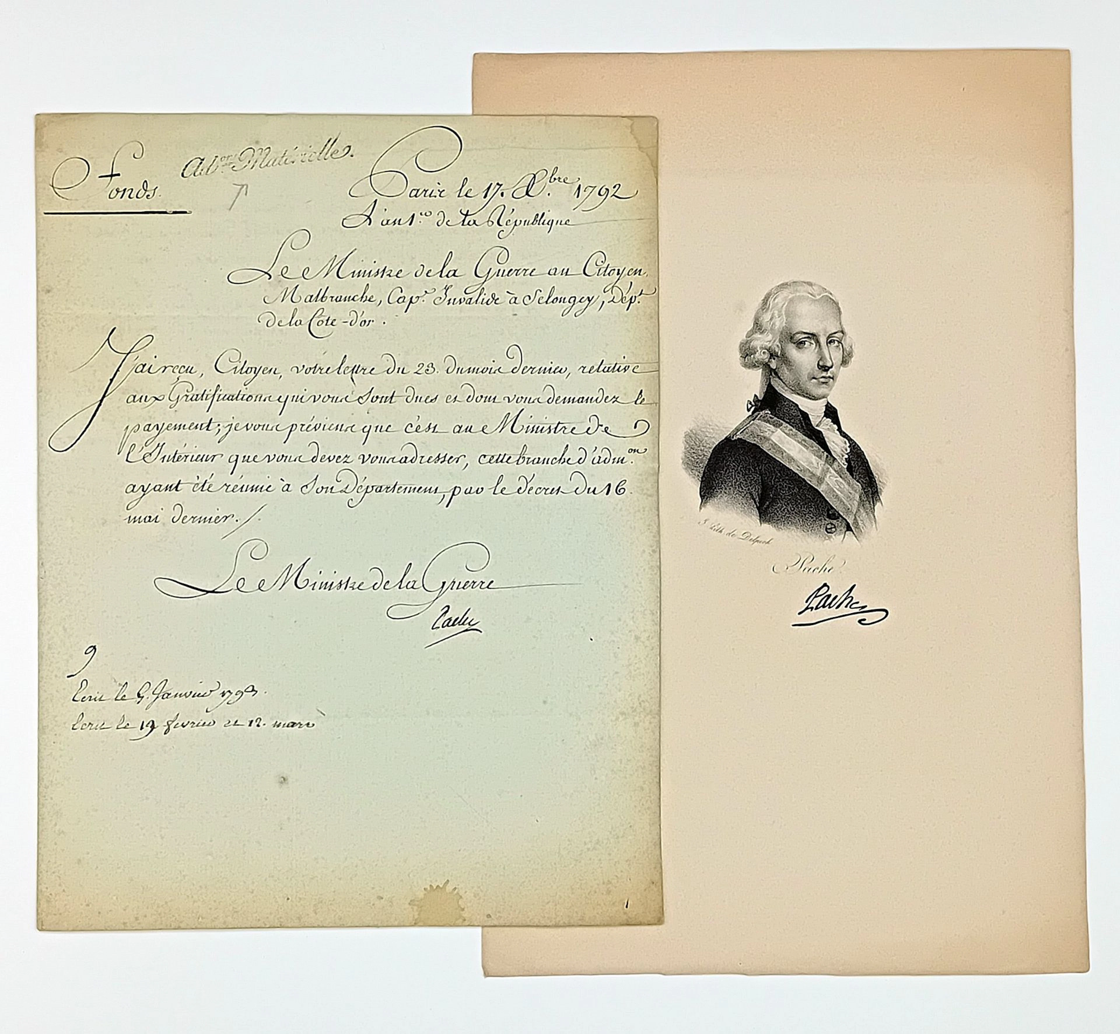 Jean-Nicolas PACHE (1746-1823) Minister of War Oct. 1792 to - Lot 213