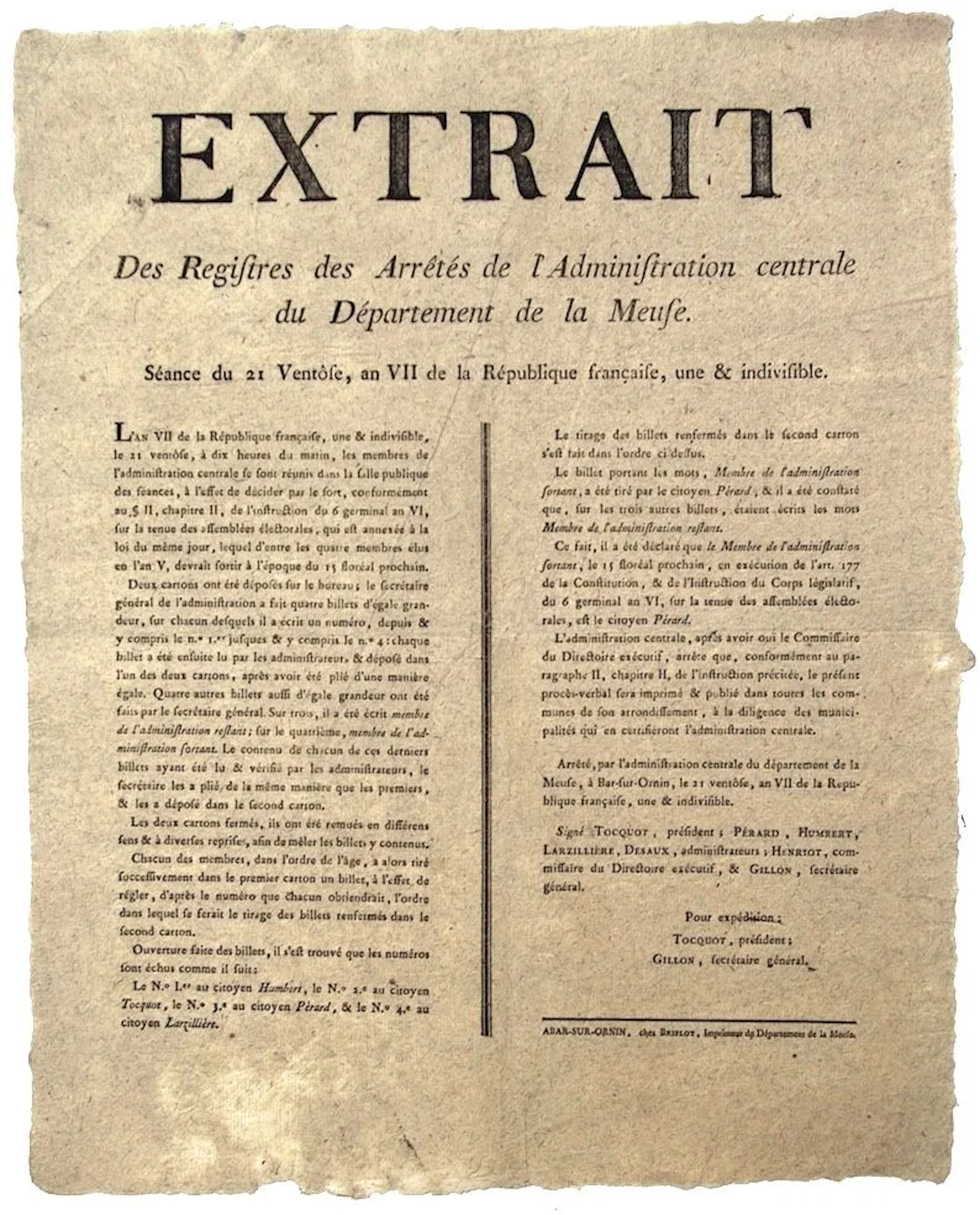 MEUSE (ELECTION). Excerpt from the Records of Decrees of the - Lot 281