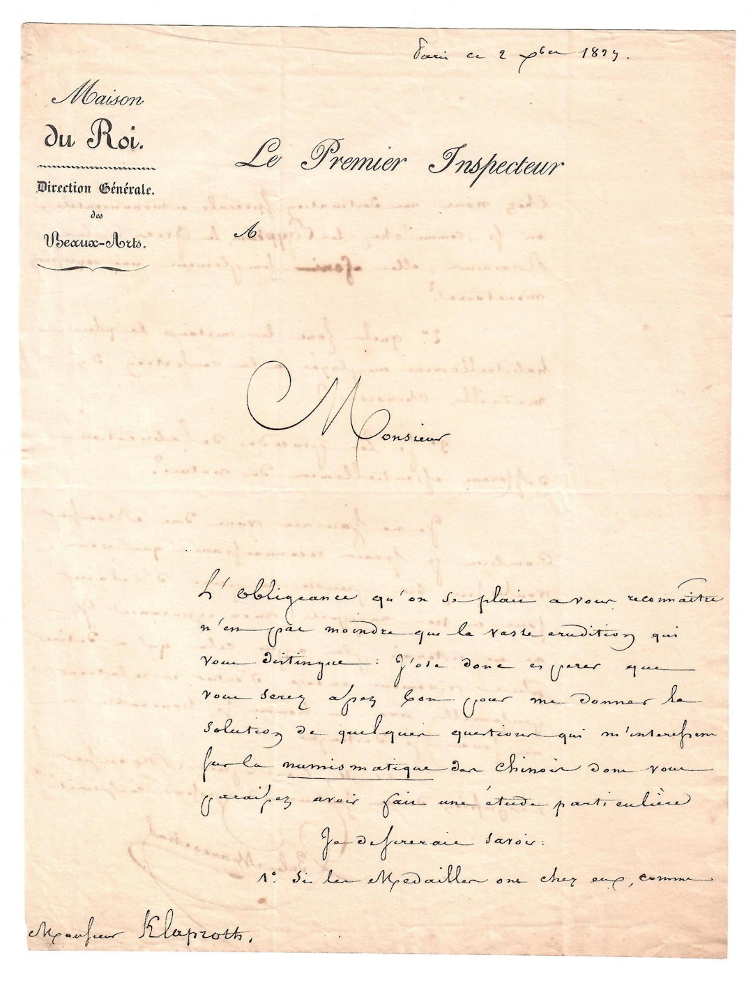 Jules MARESCHAL, French man of letters (1793–1876), attorney - Lot 489