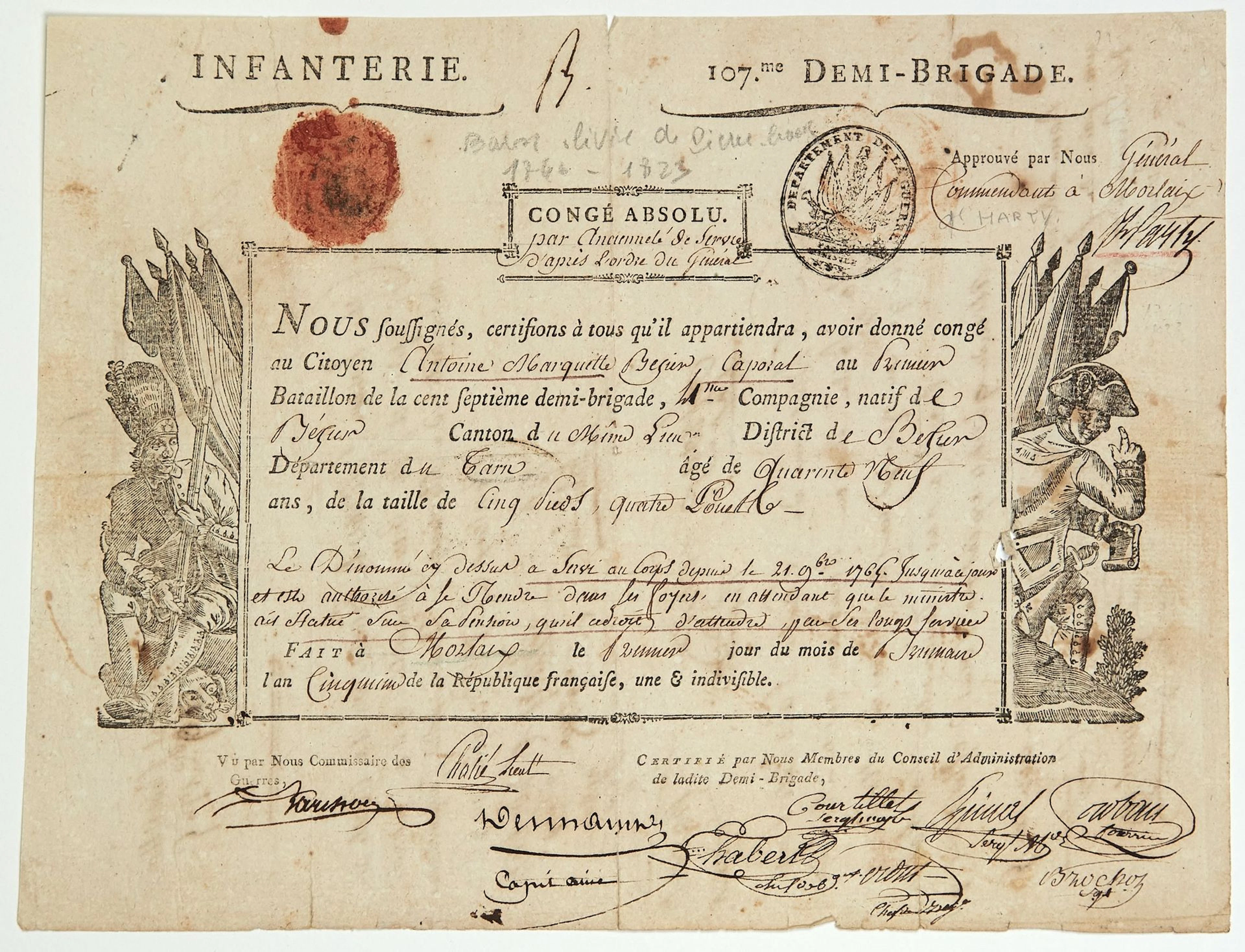 MORLAIX (Finistère) 1er Brumaire An 5 (22 Oct. 1796). Signed - Lot 252