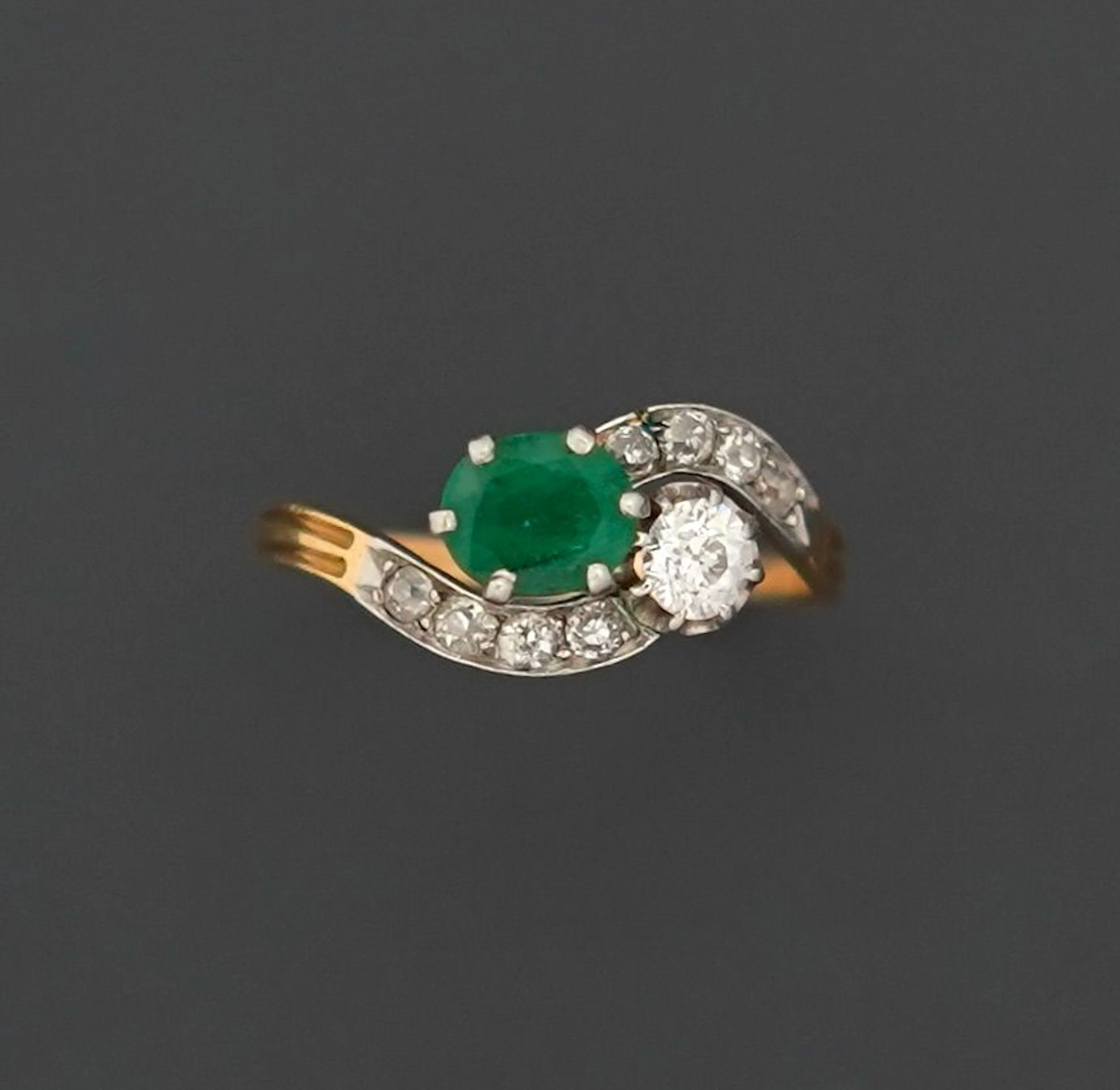 Toi et Moi ring in 18K yellow gold 750 thousandths and plati - Lot 343