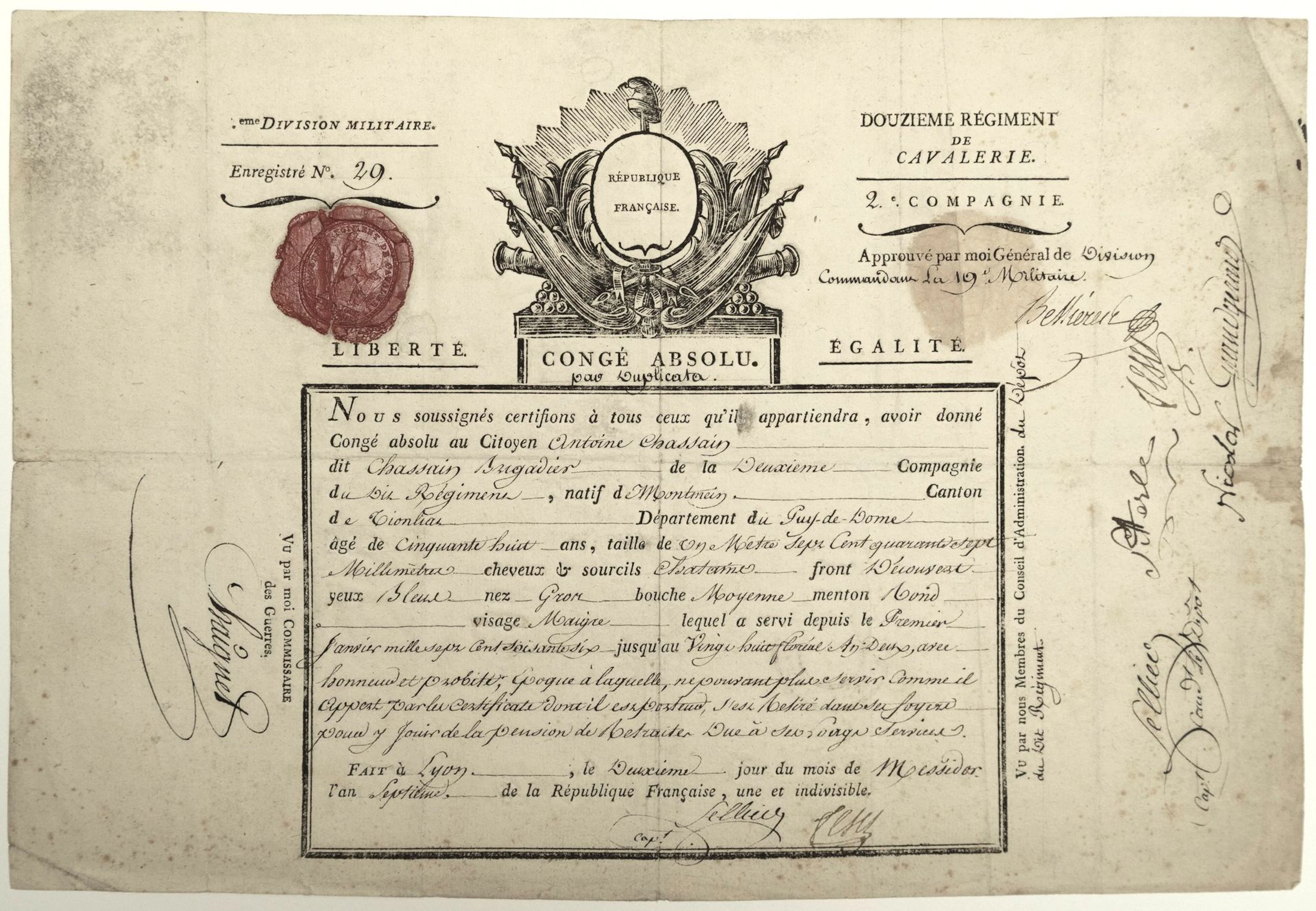 12th Cavalry Regiment, 2nd Company. Unconditional discharge, - Lot 287