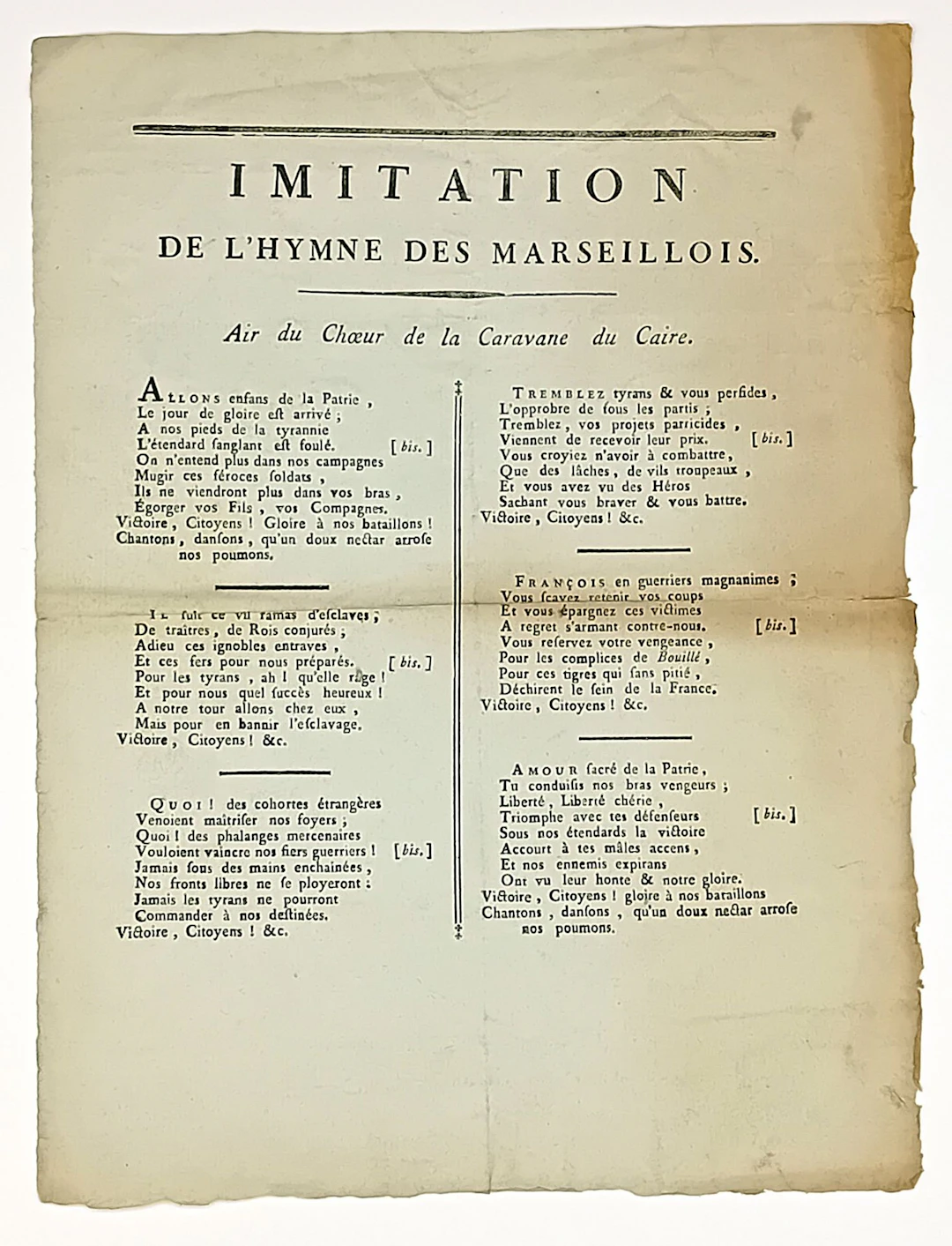 VARIANT OF THE MARSEILLAISE. "Imitation of the Hymne des Mar - Lot 208