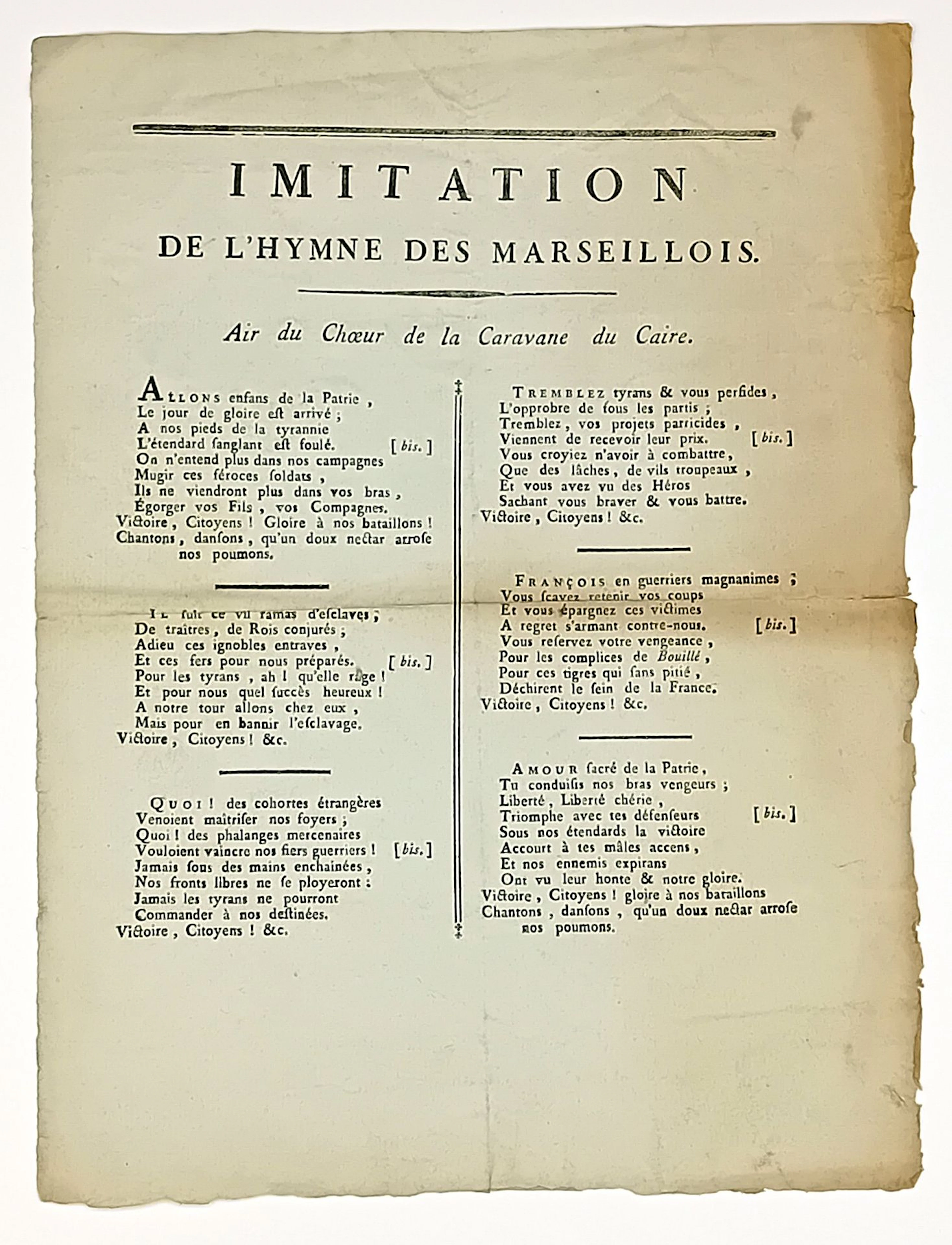 VARIANT OF THE MARSEILLAISE. "Imitation of the Hymne des Mar - Lot 208
