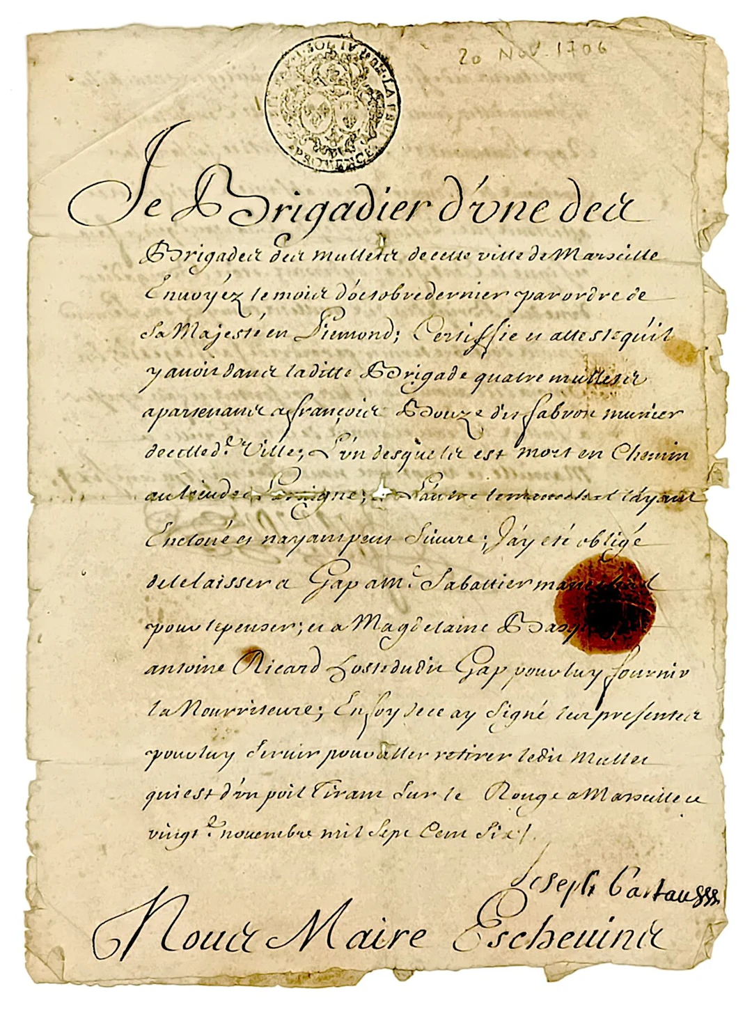 MARSEILLE MULE BRIGADE (Bouches-du-Rhône). Certificate from - Lot 45