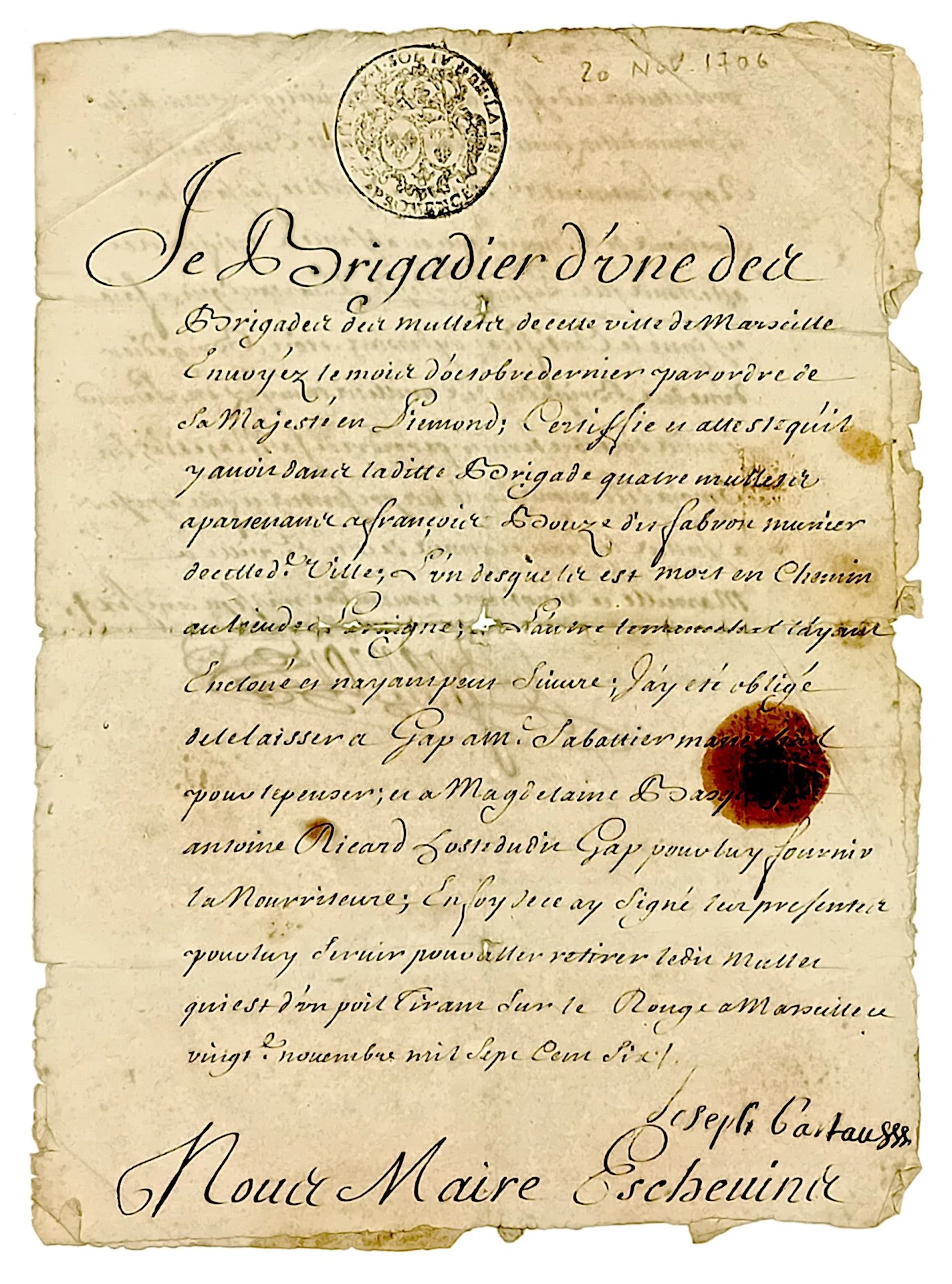 MARSEILLE MULE BRIGADE (Bouches-du-Rhône). Certificate from - Lot 45