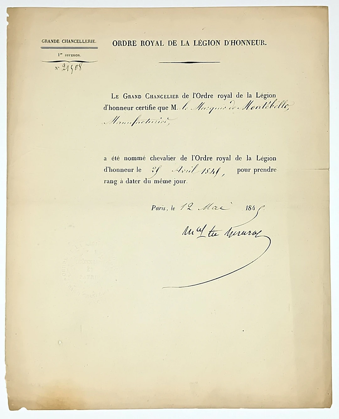 Count GÉRARD Étienne Maurice, Marshal of France and politici - Lot 532