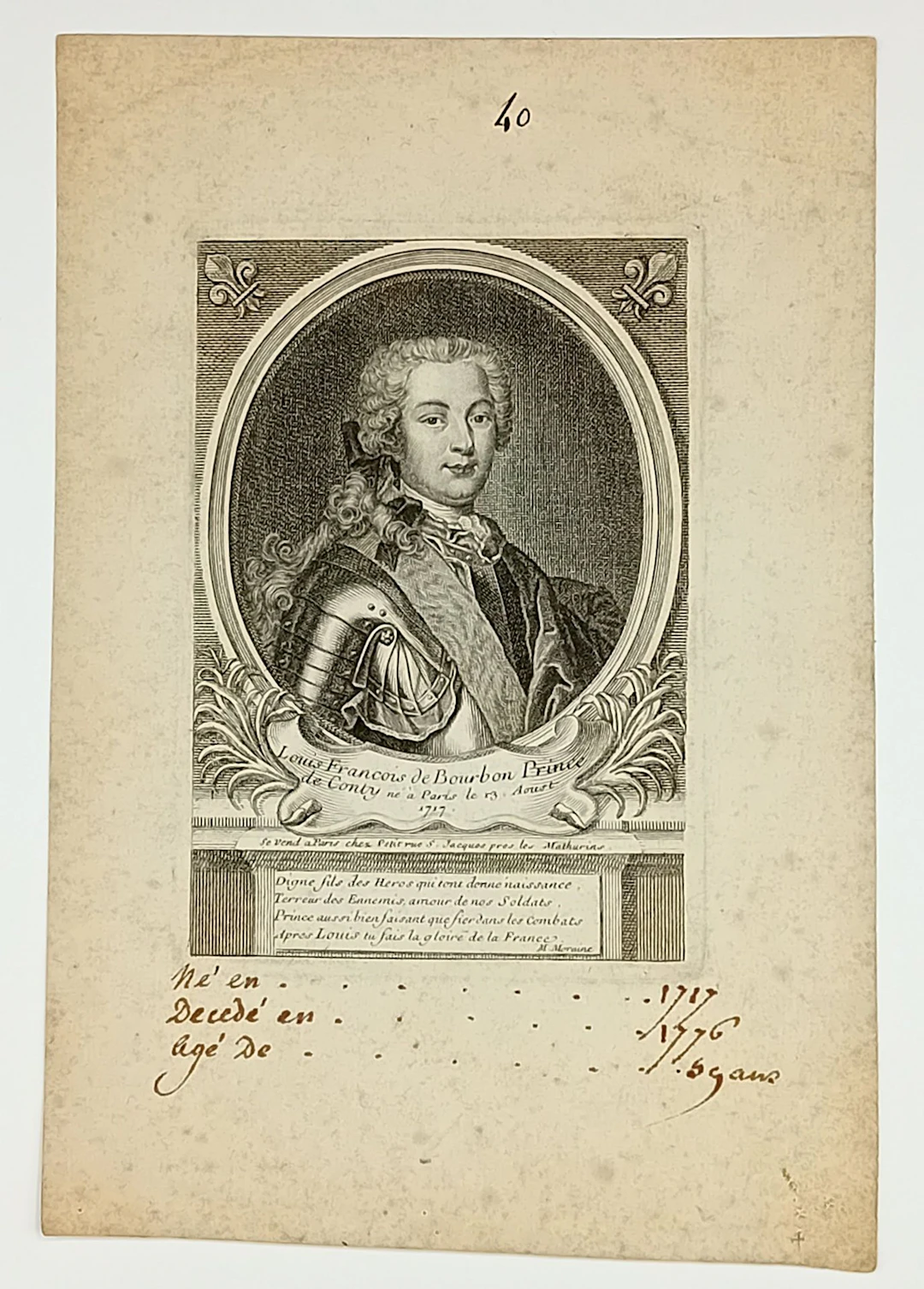 Louis François de BOURBON Prince de CONTY, (Paris 1717 - 177 - Lot 103