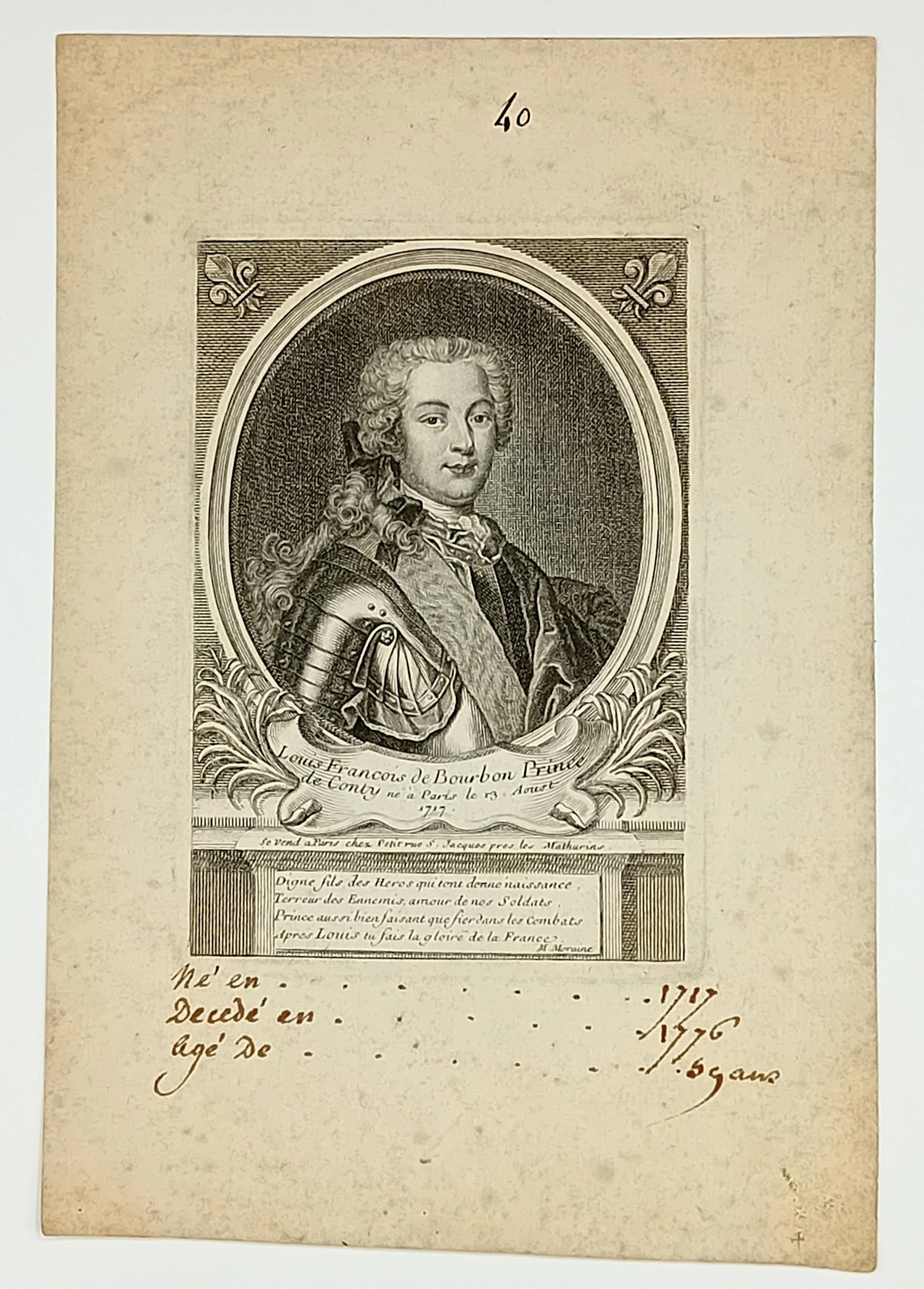 Louis François de BOURBON Prince de CONTY, (Paris 1717 - 177 - Lot 103