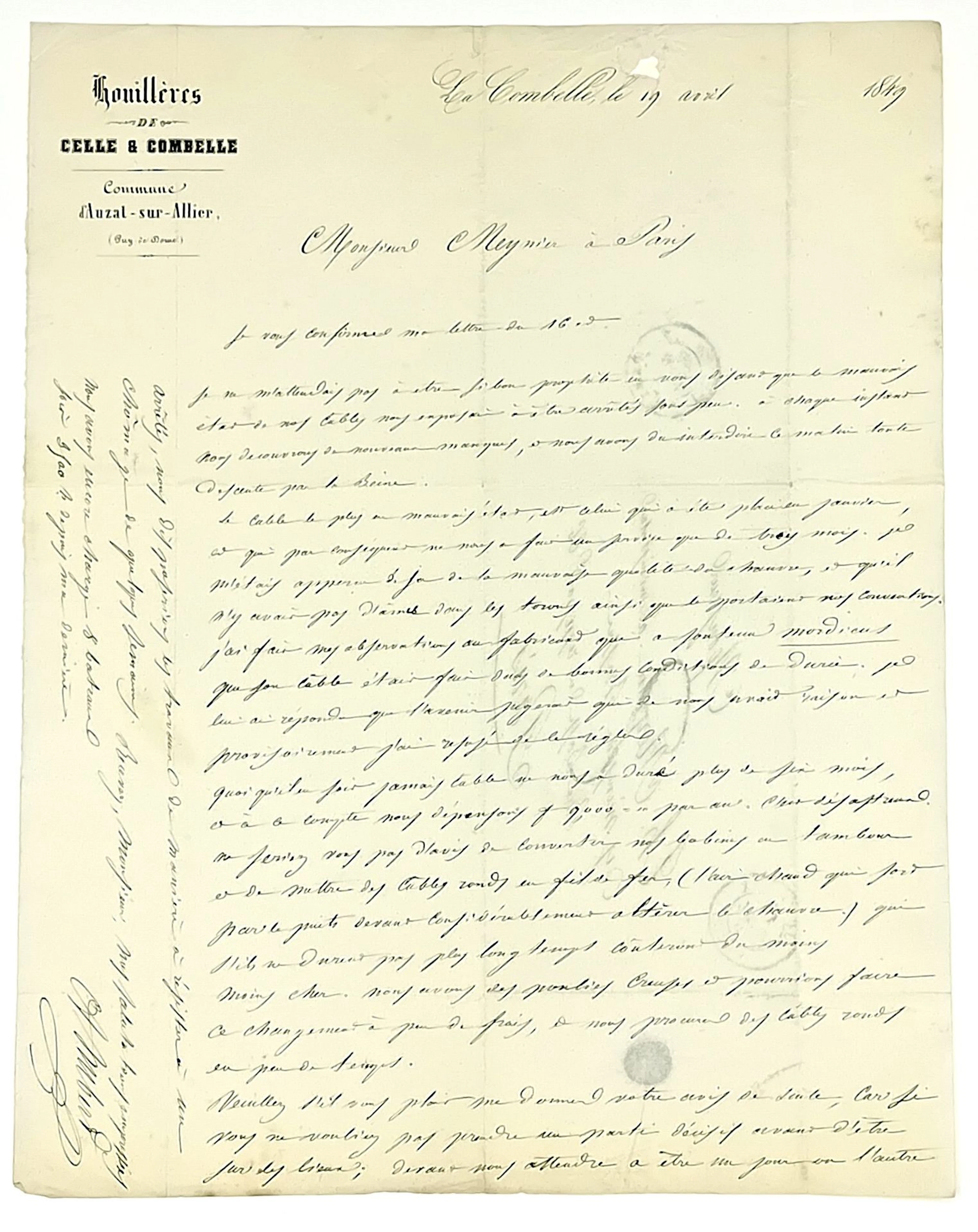 PUY-DE-DÔME. MINES. "Houillères de CELLE et COMBELLE. Commun - Lot 622