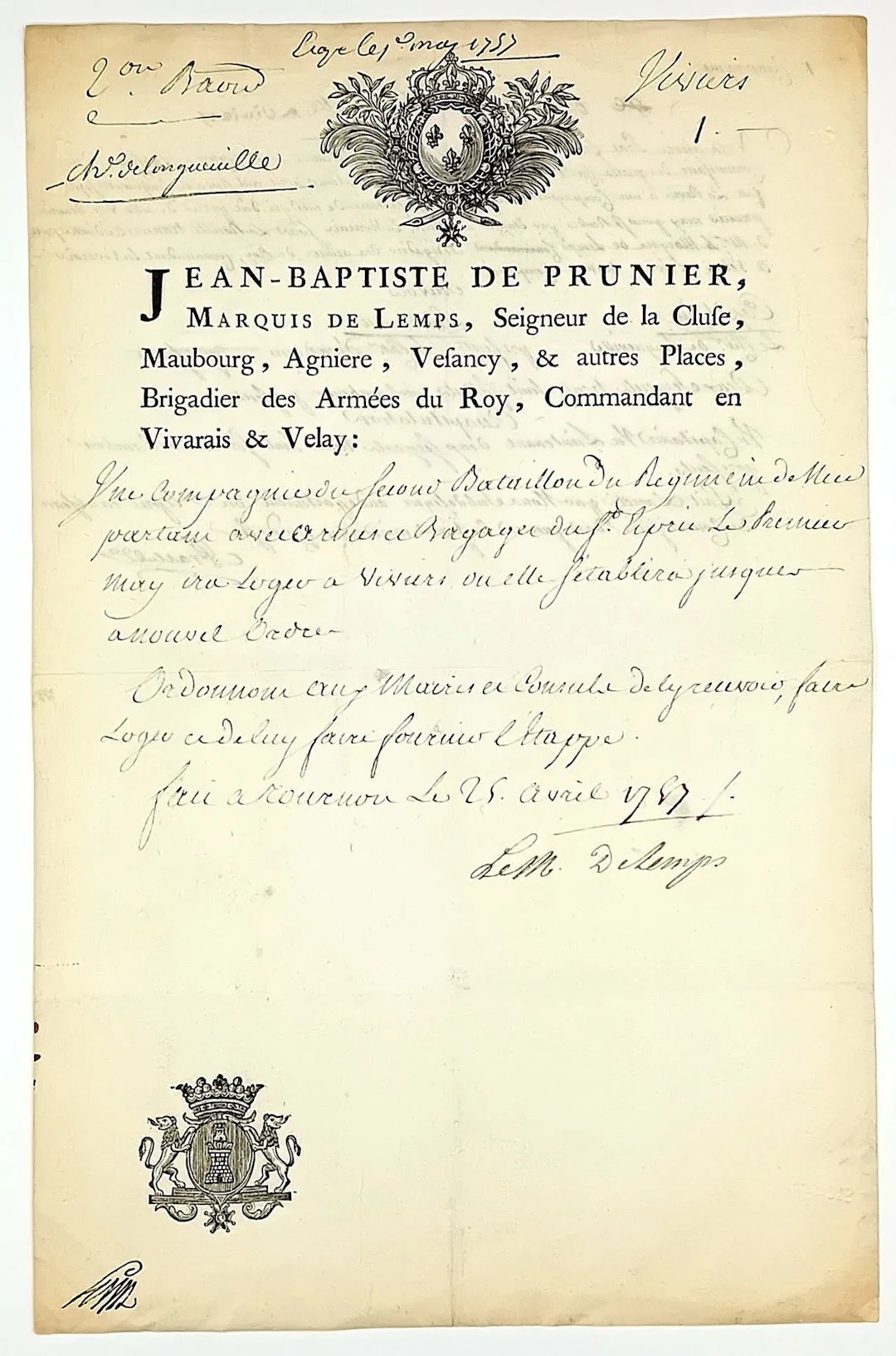 VIVARAIS and VELAY - P.S. “Jean Baptiste DE PRUNIER, Marquis - Lot 86