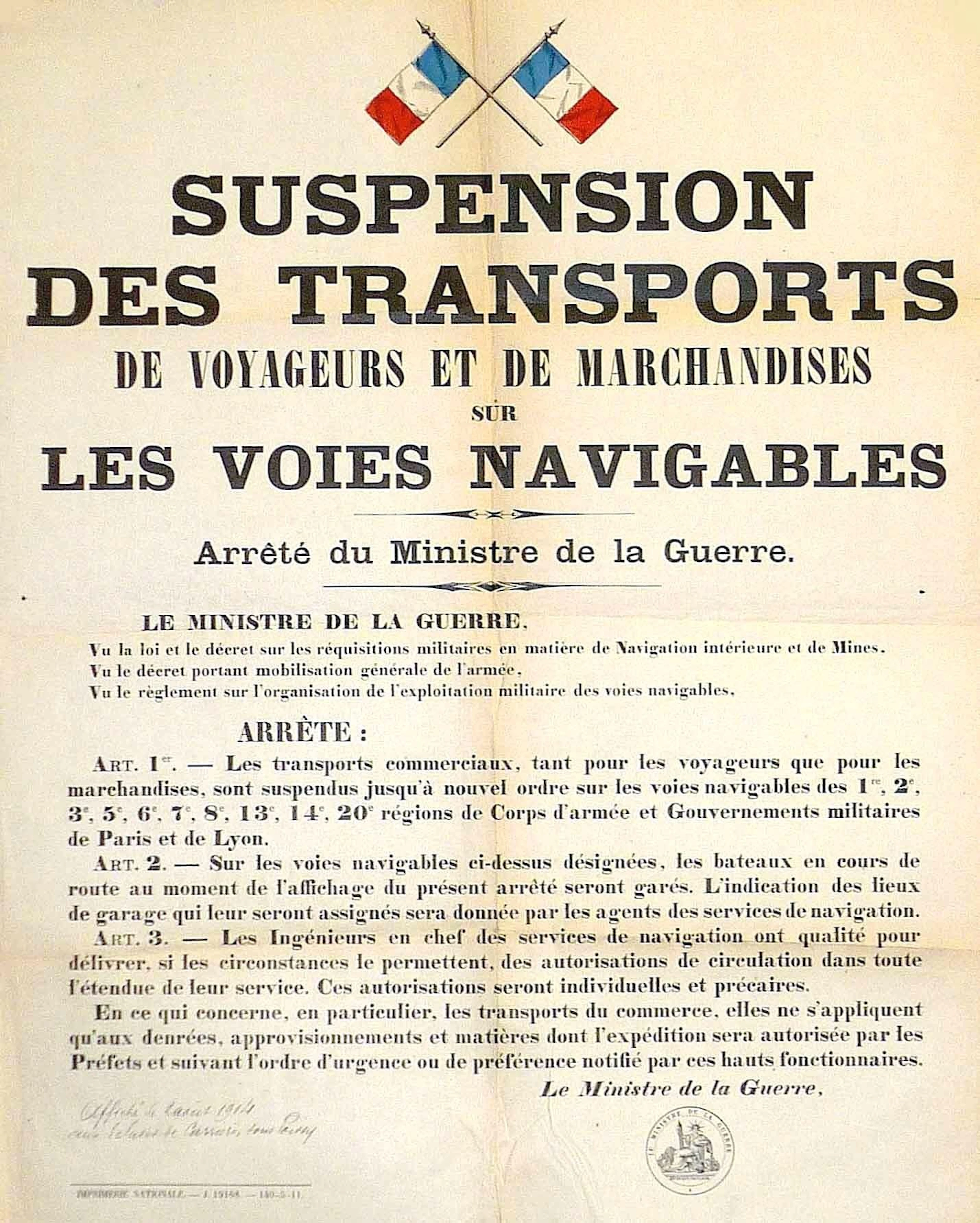 YVELINES. 1914. "SUSPENSION DES TRANSPORTS de Voyageurs et d - Lot 643