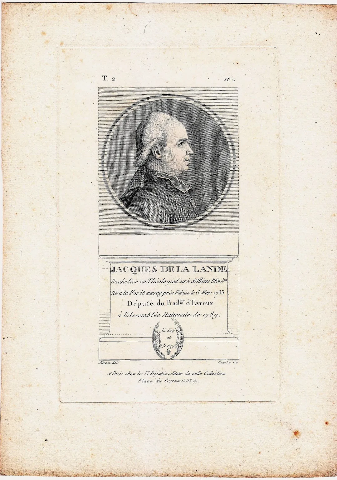 EURE. Jacques DE LA LANDE, Curé, Député du Bailliage d'ÉVREU - Lot 165