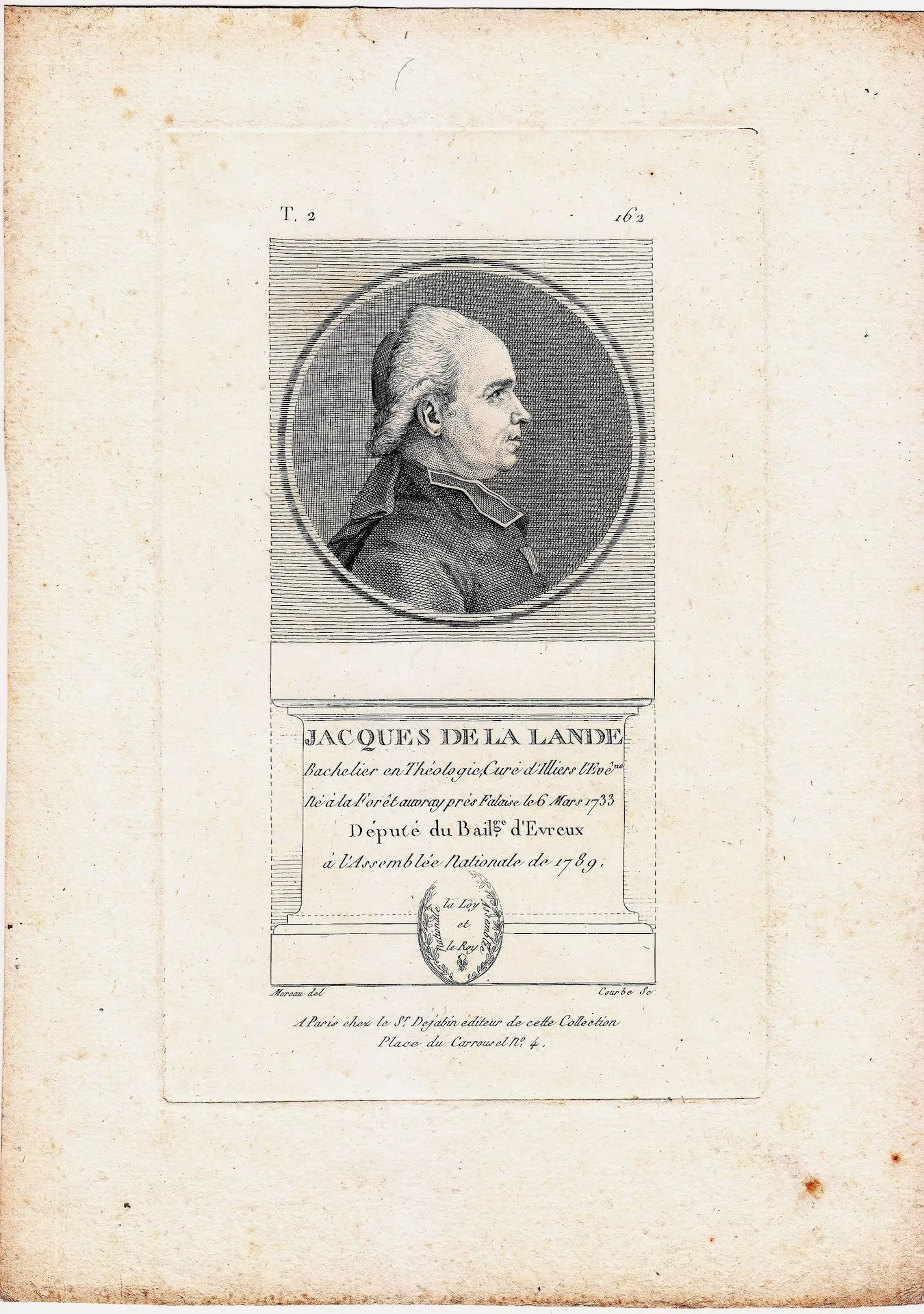 EURE. Jacques DE LA LANDE, Curé, Député du Bailliage d'ÉVREU - Lot 165
