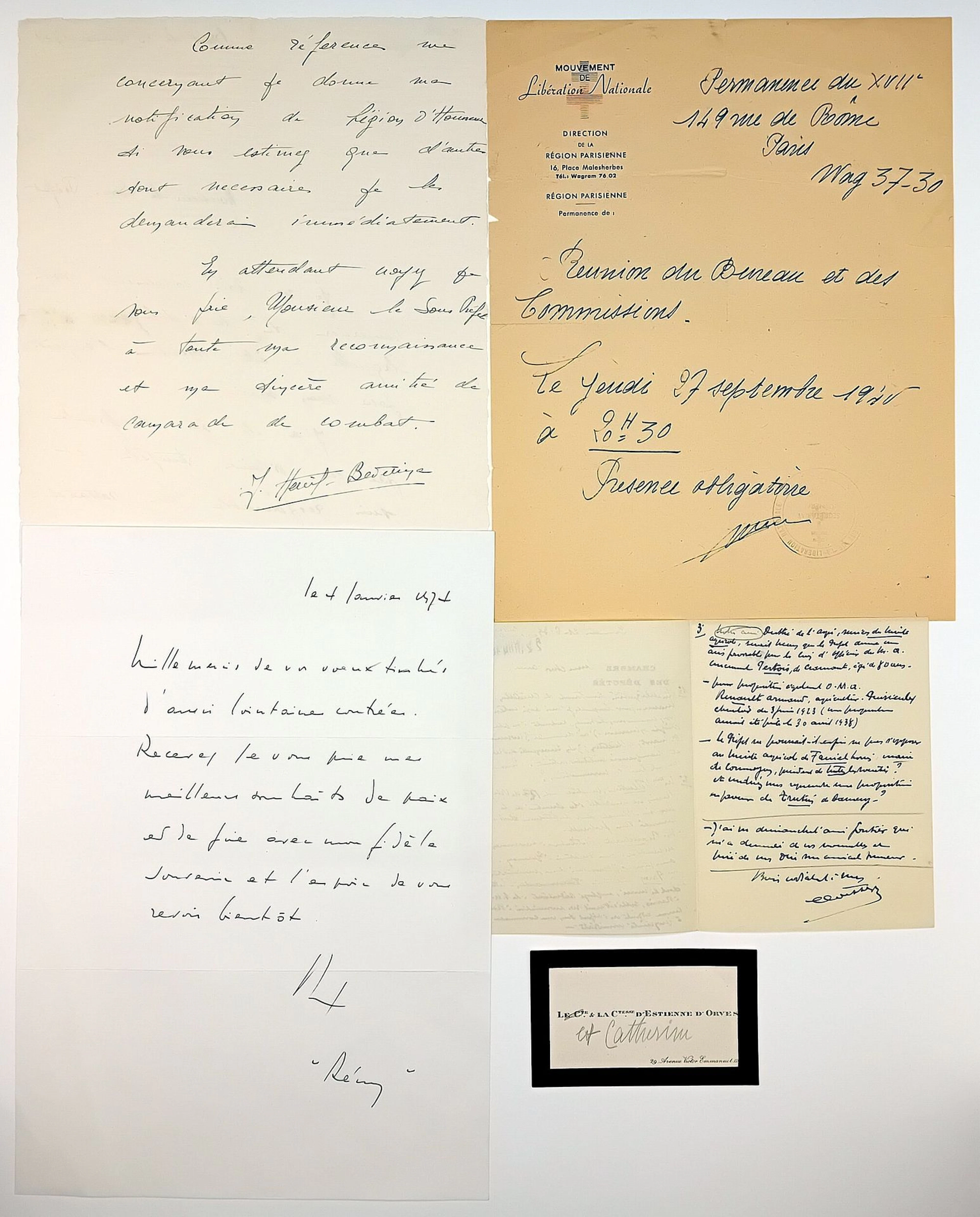 WAR 1939-45. MOUVEMENTS DE RÉSISTANCES. 5 Pièces : 1) Carte - Lot 647