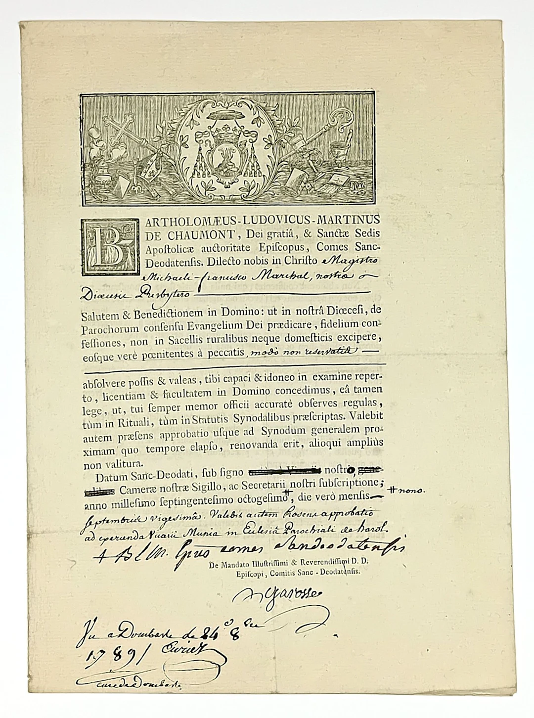 VOSGES. Barthélémy Louis Martin CHAUMONT DE LA GALAIZIÈRE, f - Lot 186