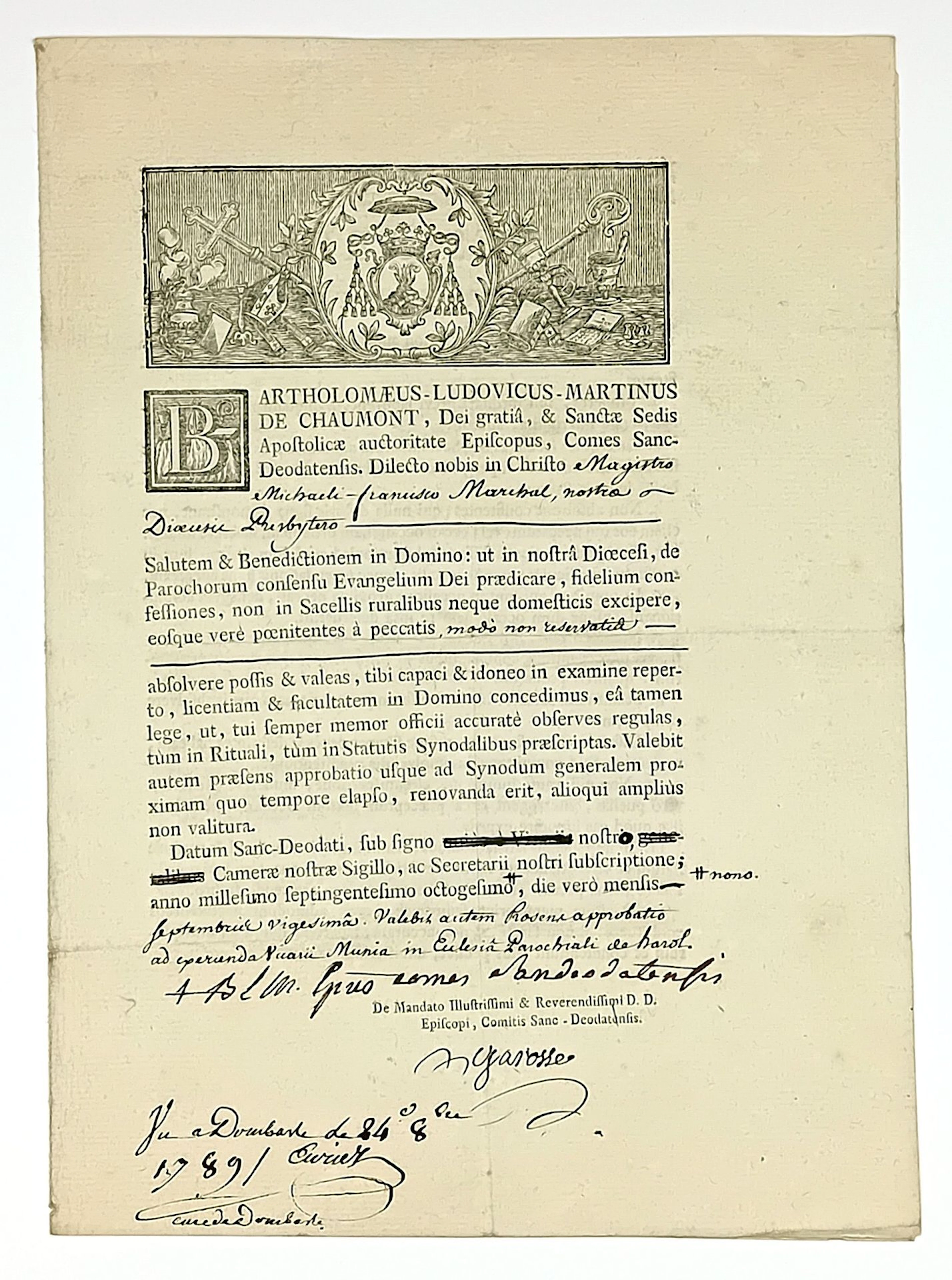 VOSGES. Barthélémy Louis Martin CHAUMONT DE LA GALAIZIÈRE, f - Lot 186