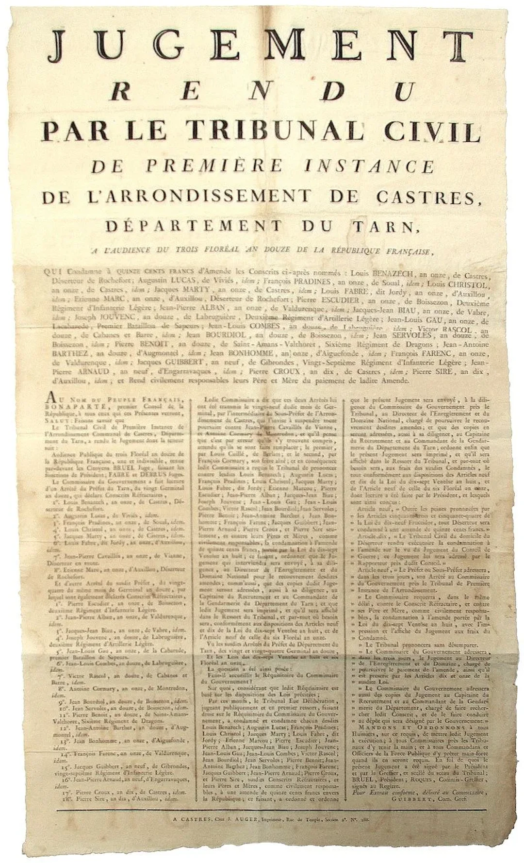 TARN. JUDGMENT rendered by the CIVIL COURT of First Instance - Lot 347