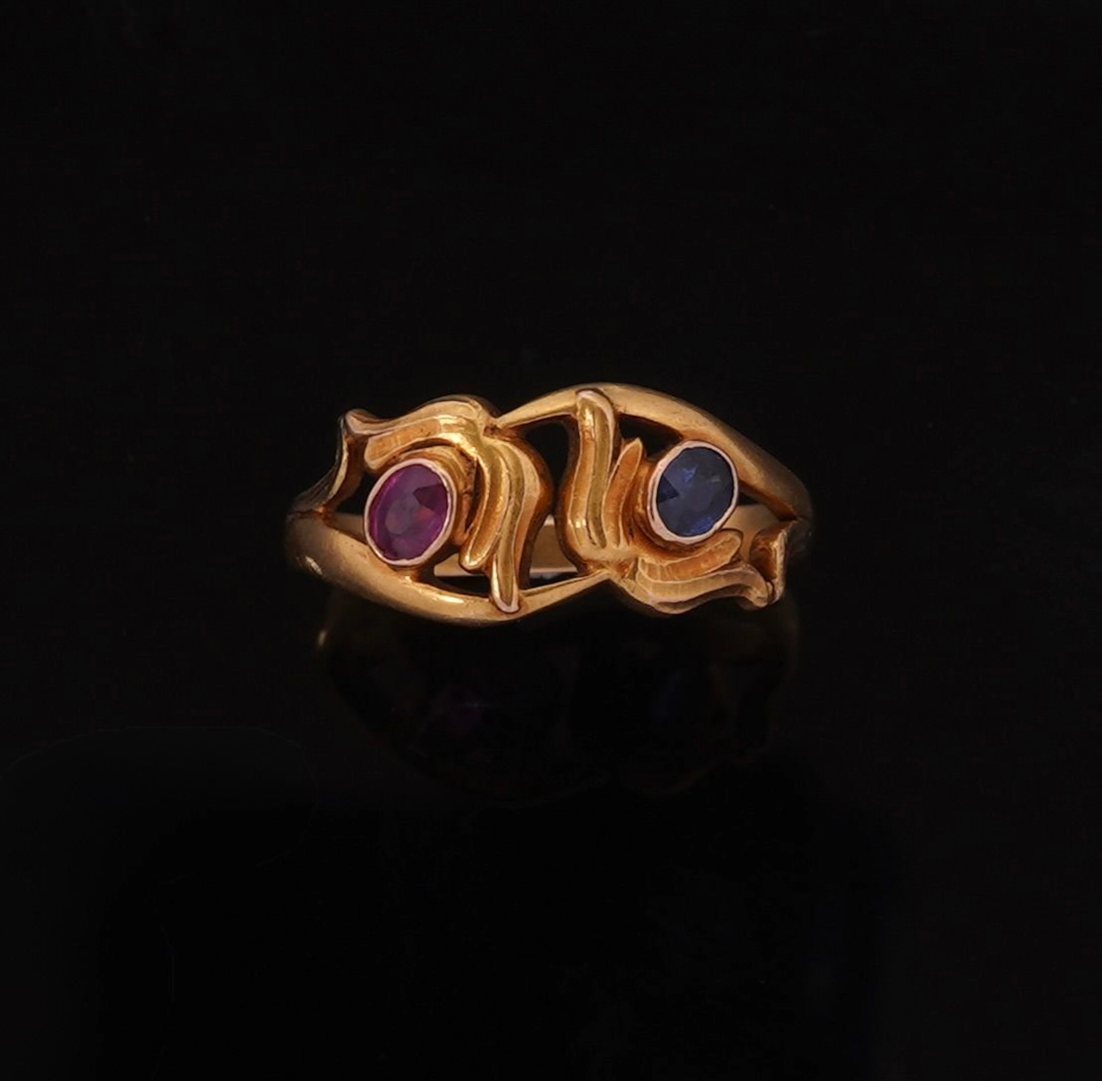 "Toi et Moi" Art Nouveau ring in 18k yellow gold (750 parts - Lot 126