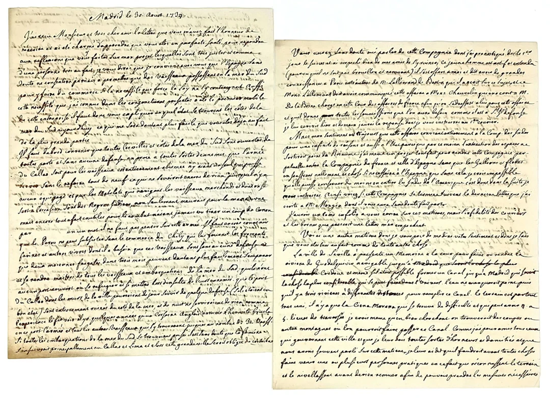 TRADE IN THE SOUTH SEA. Letter from Madrid (Spain) dated Aug - Lot 62