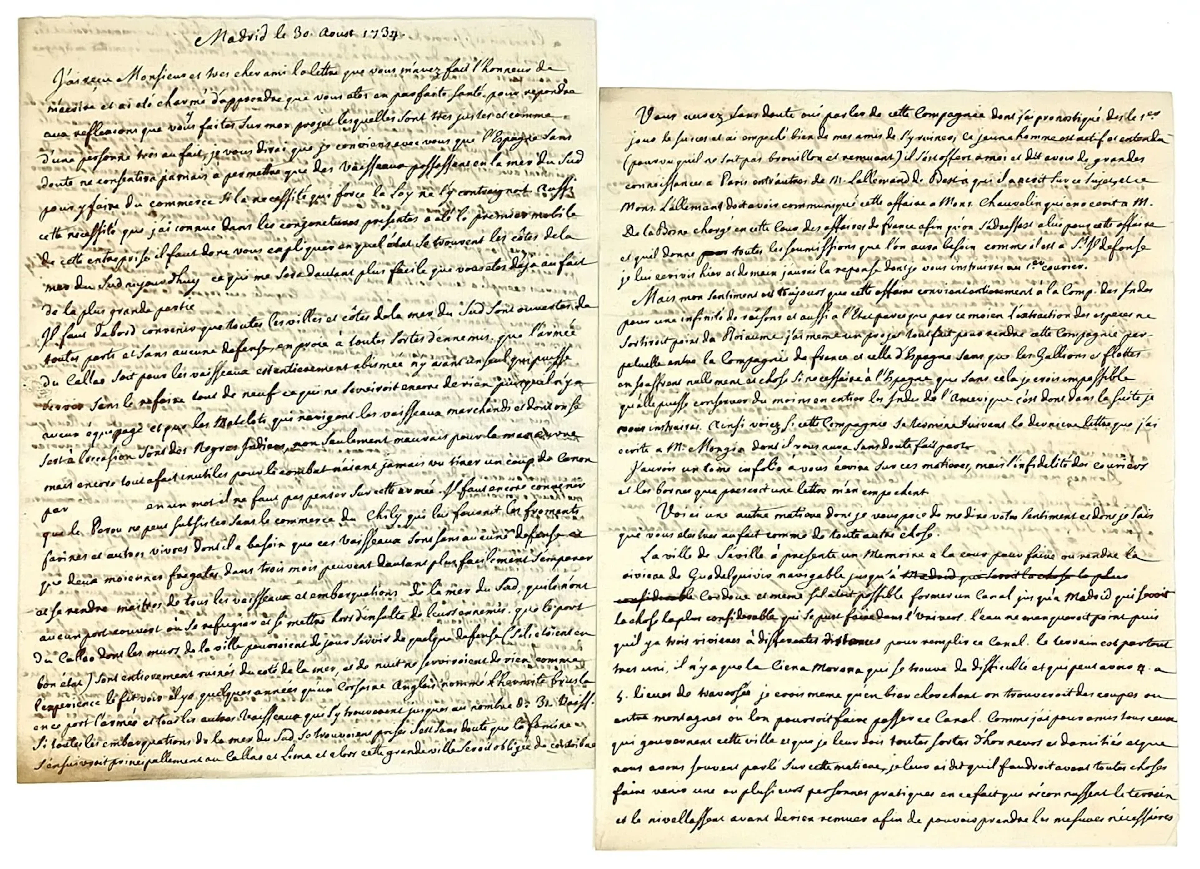TRADE IN THE SOUTH SEA. Letter from Madrid (Spain) dated Aug - Lot 62