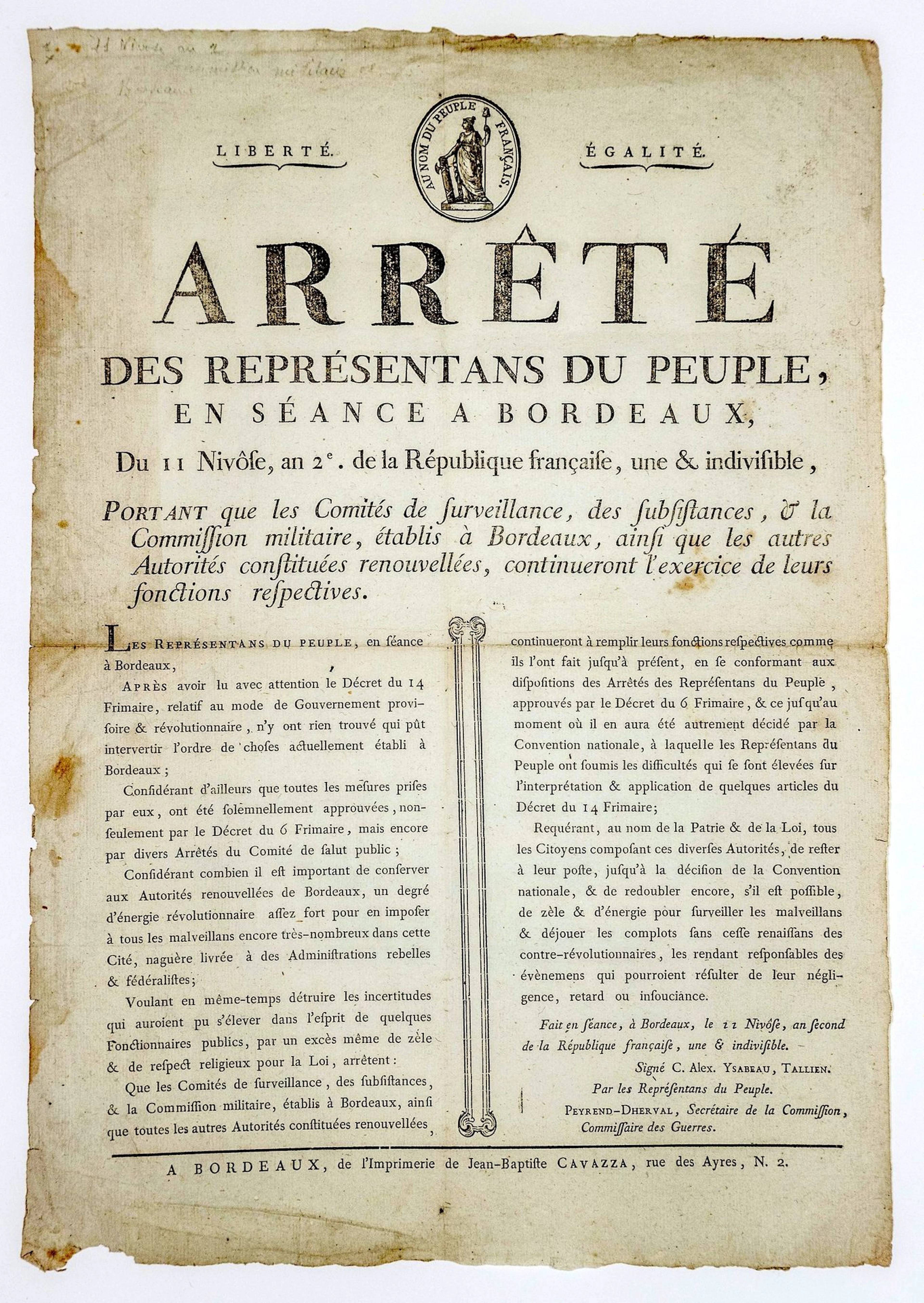 GIRONDE. “Decree of the Representatives of the People (C. Al - Lot 234
