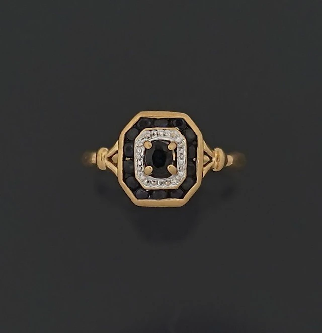 18K yellow and white gold ring (750 fineness) with an octago - Lot 315