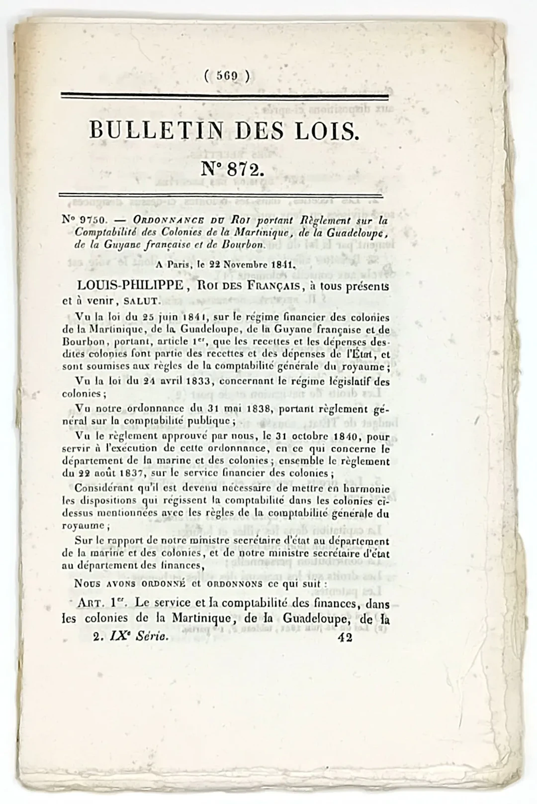 COLONIES - “Royal Ordinance Establishing Regulations for the - Lot 471