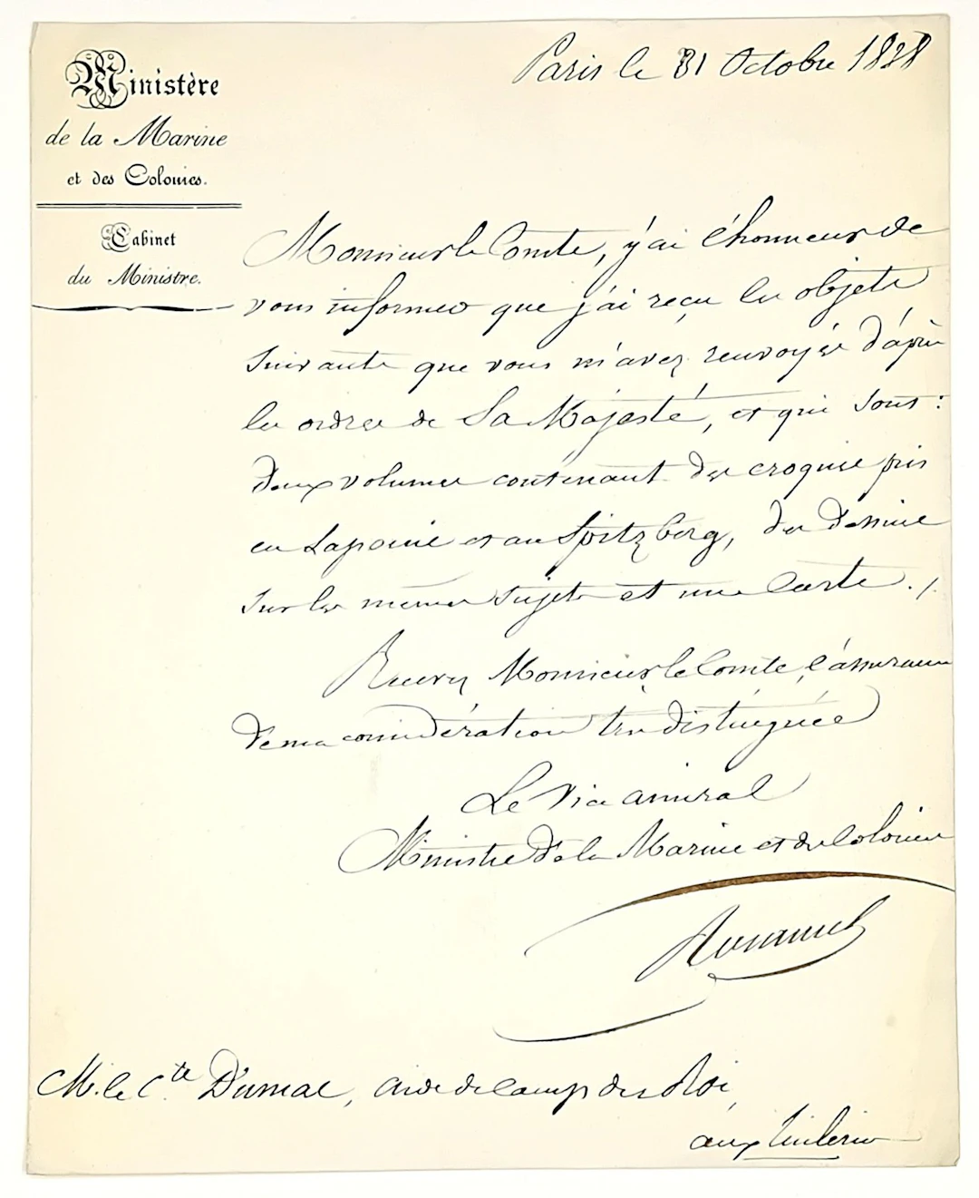 Baron de ROSAMEL (Claude du CAMPE), Admiral, Minister of the - Lot 515