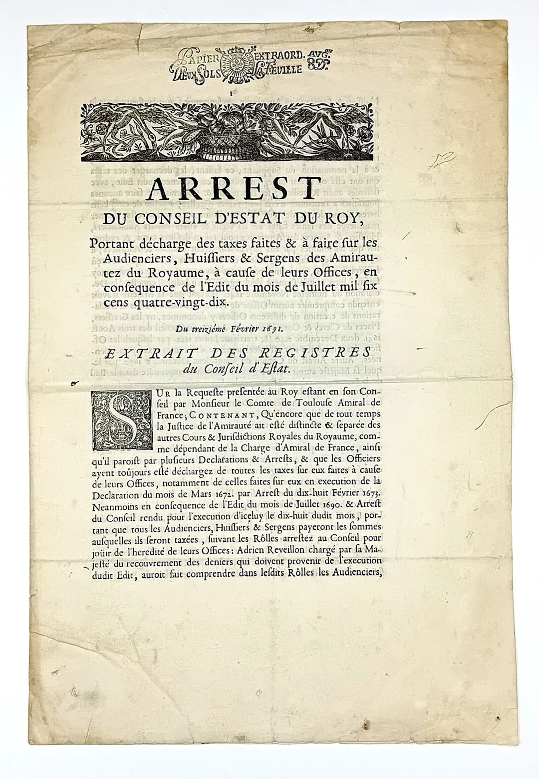 ADMIRALTIES OF THE KINGDOM. “Decree of the King’s Council of - Lot 30
