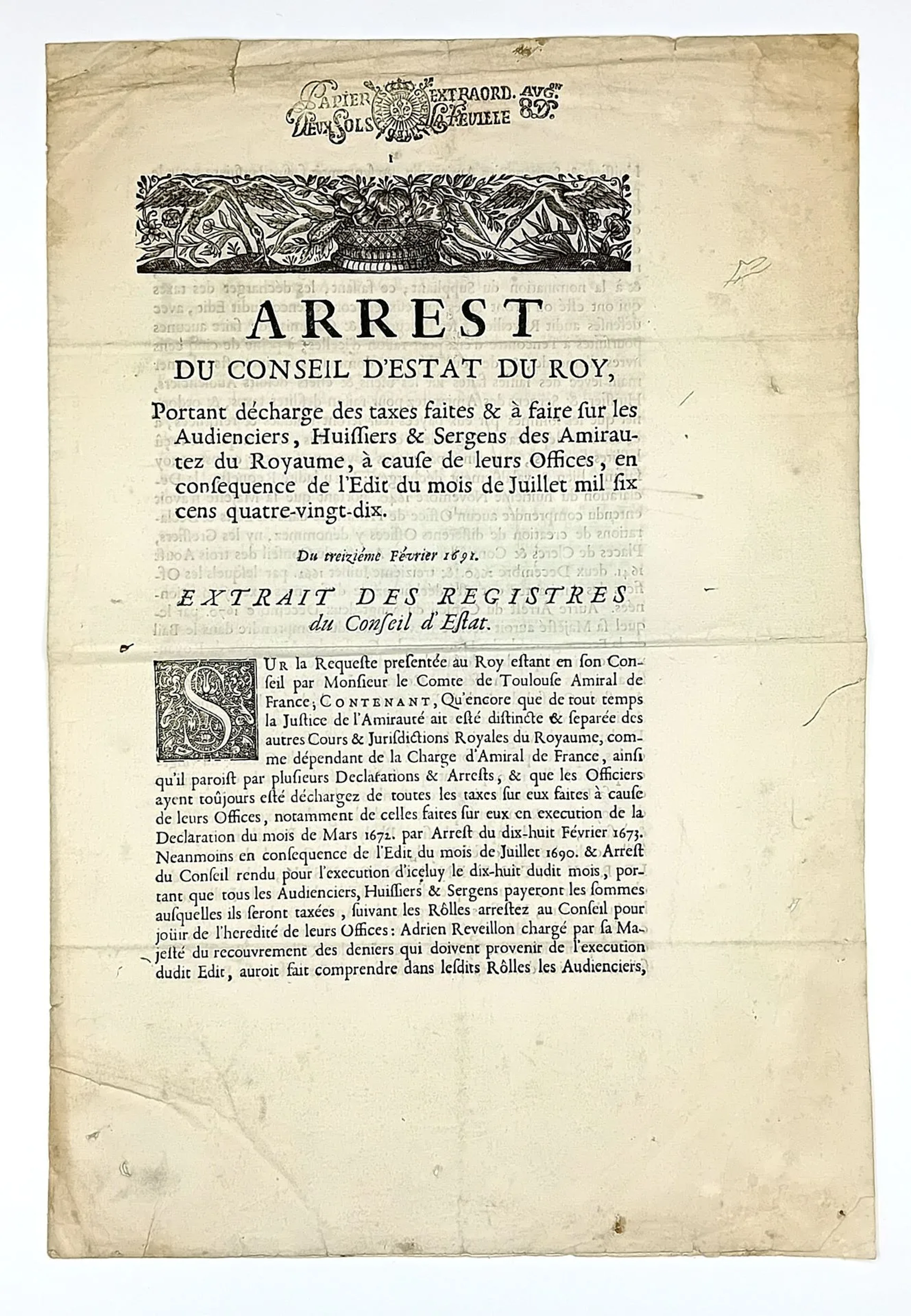 ADMIRALTIES OF THE KINGDOM. “Decree of the King’s Council of - Lot 30