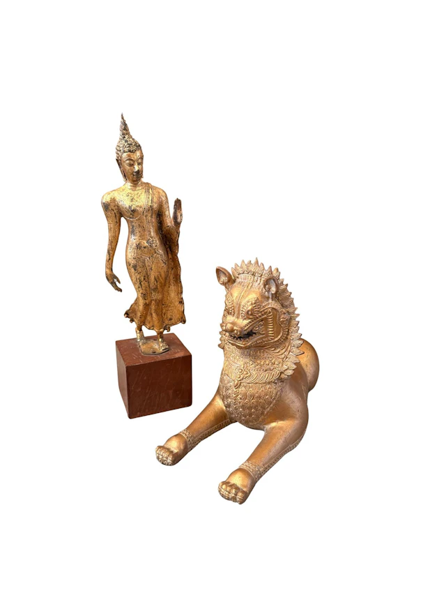 A lot of Asian sculptures including: a standing Thai Buddha - Lot 2