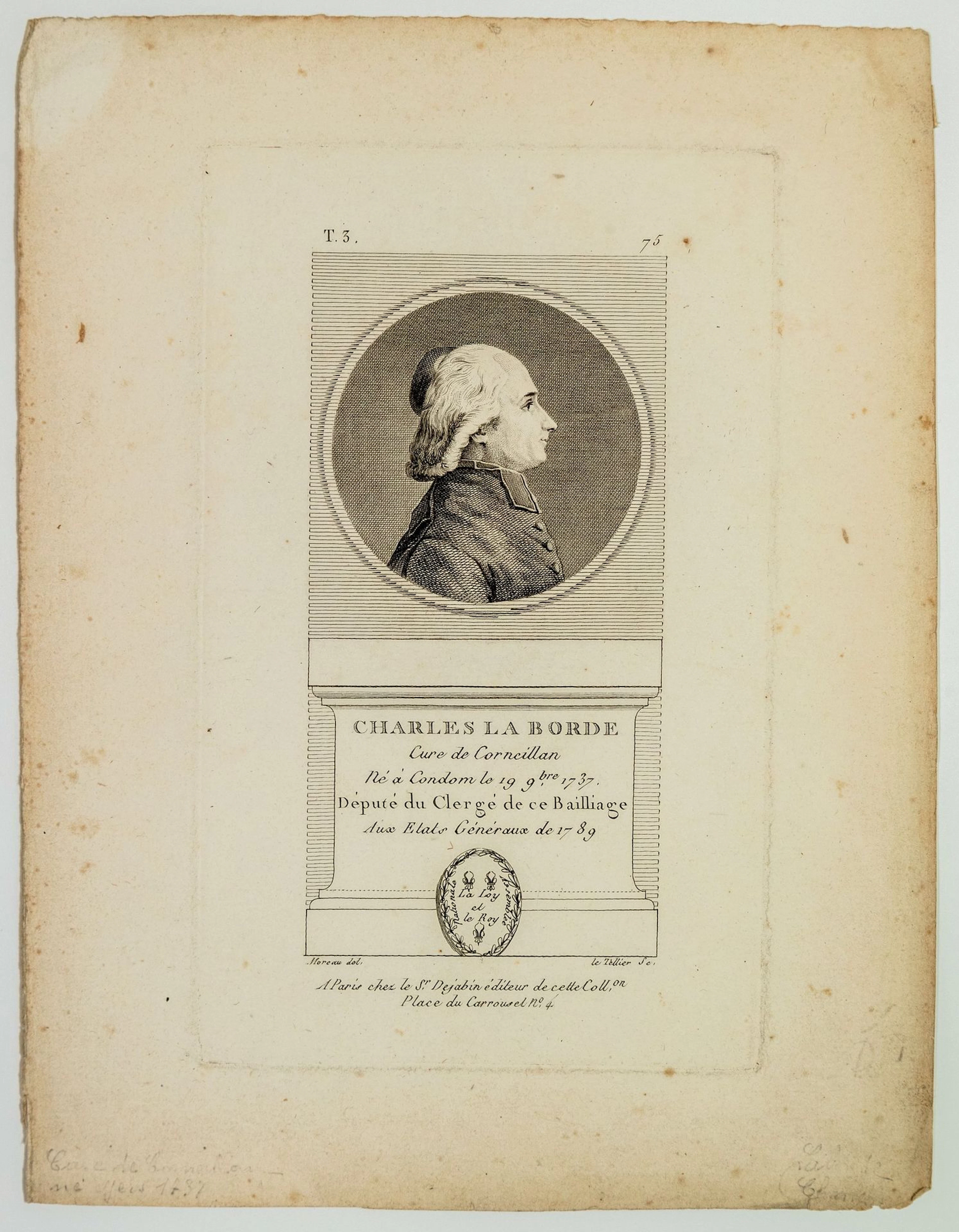 GERS. Charles de LA BORDE, Curé de Corneillan, Député du Cle - Lot 164
