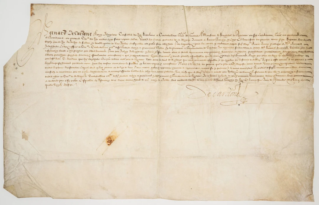 GUYENNE. 1597. Parchment (30 x 47.5 cm) signed Bernard de CA - Lot 4