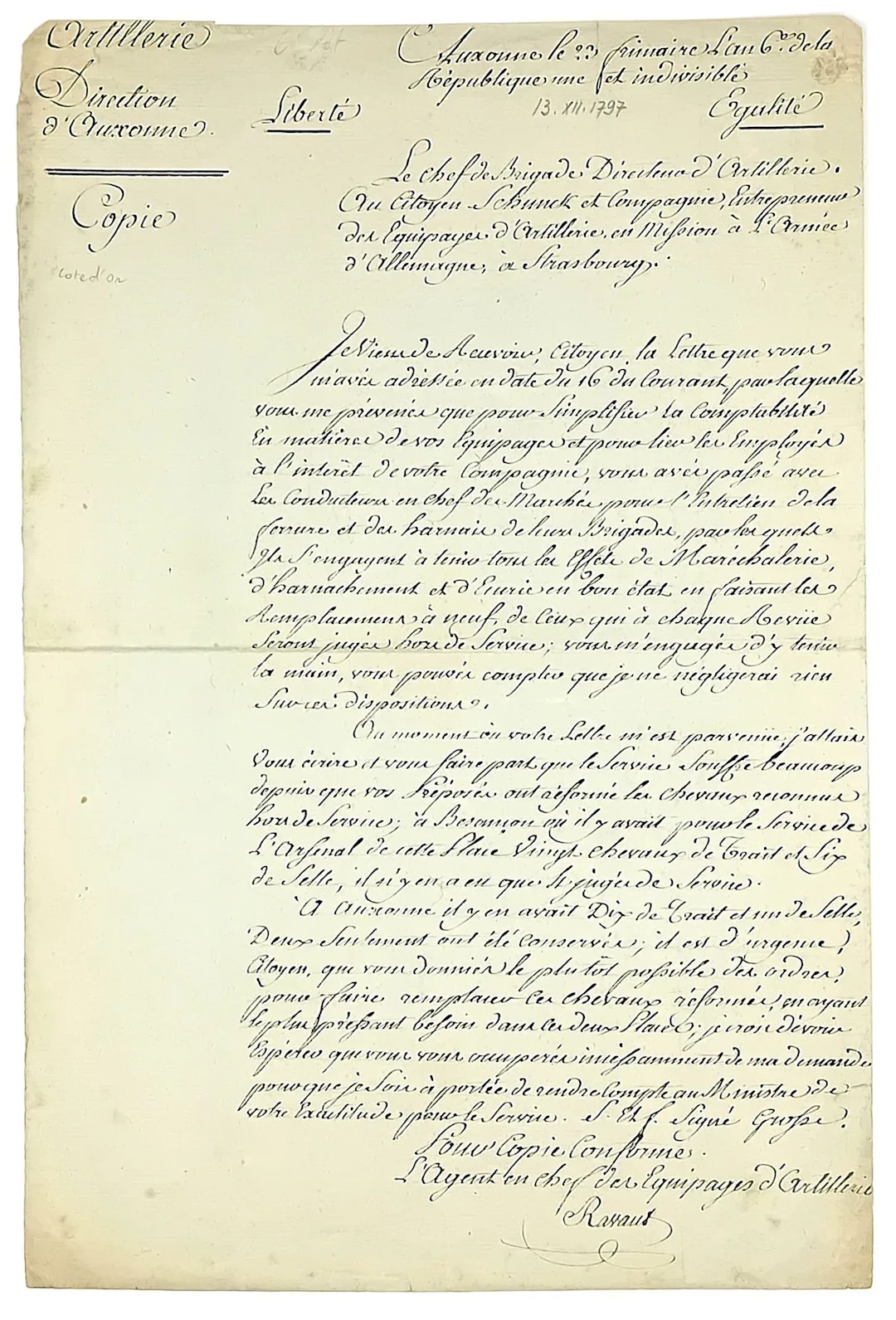 GERMAN ARMY IN STRASBOURG - AUXONNE, December 23, Year 6 (De - Lot 260
