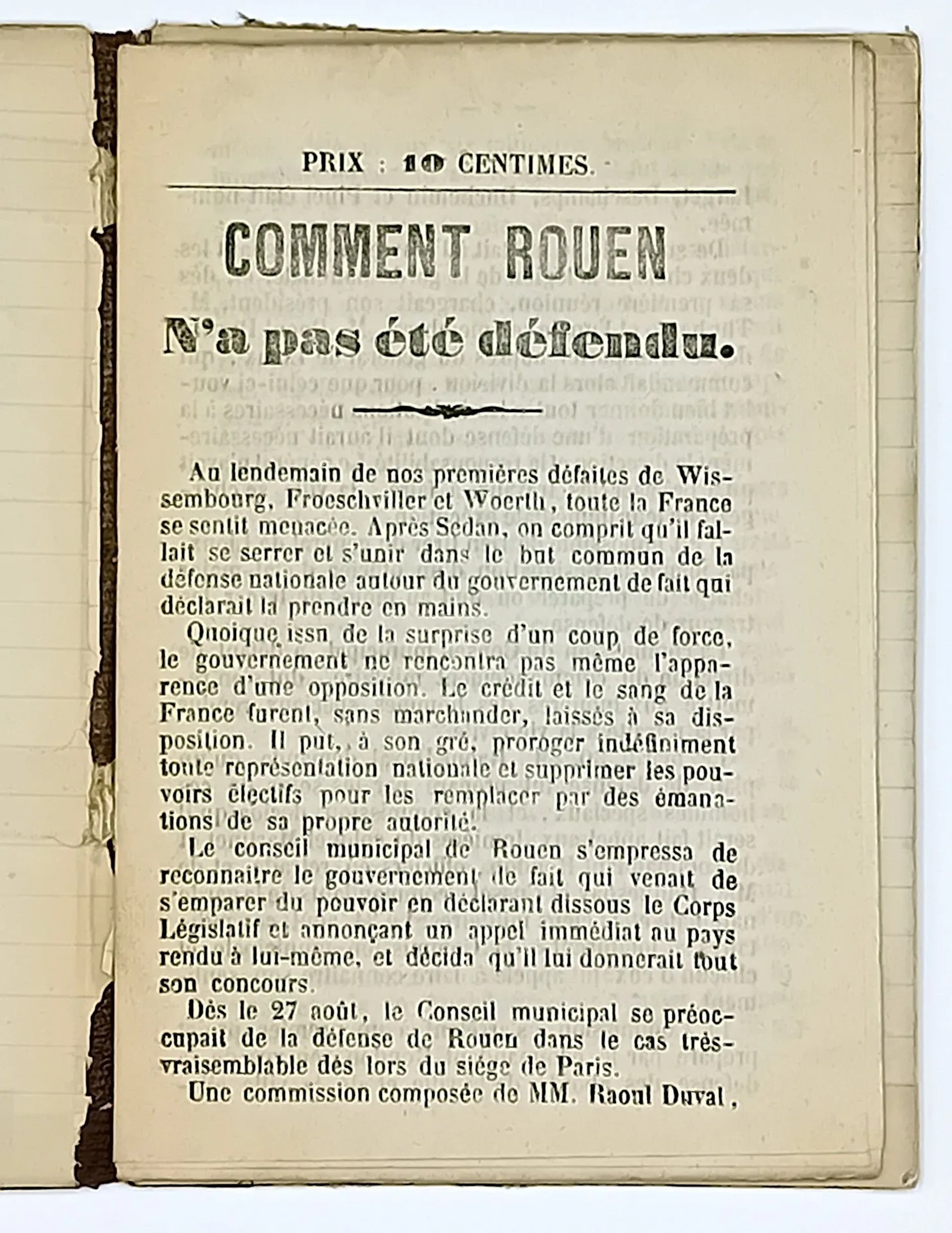 ROUEN, SEINE-MARITIME. WAR OF 1870–71: “How Rouen Was Not De - Lot 623