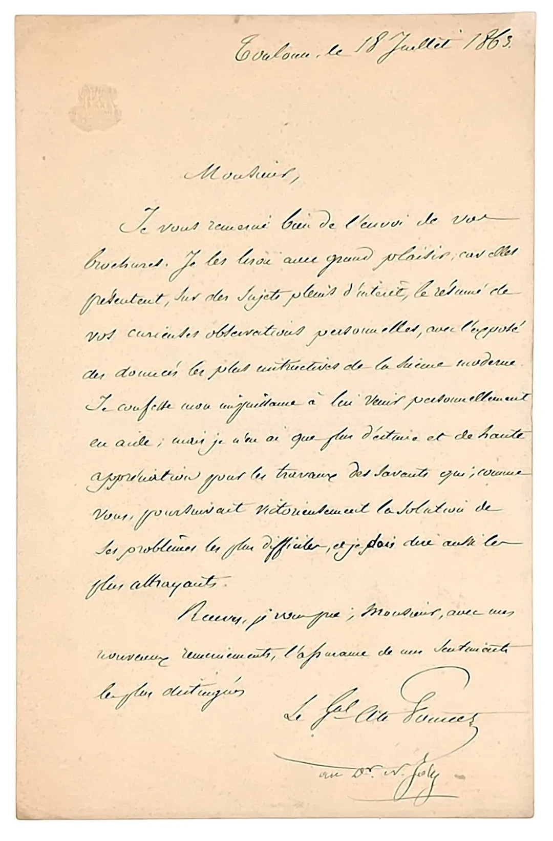 POURCET (Joseph-Auguste-Jean-Marie) General—Graduated from S - Lot 598