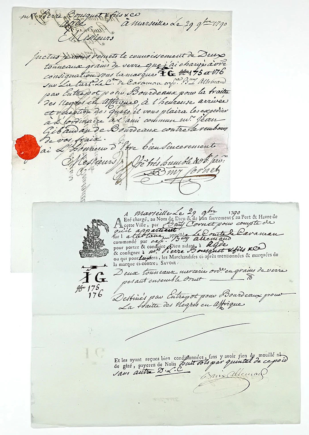 TRIANGULAR TRADE. TRIVIA. Transport of two barrels of glass - Lot 193