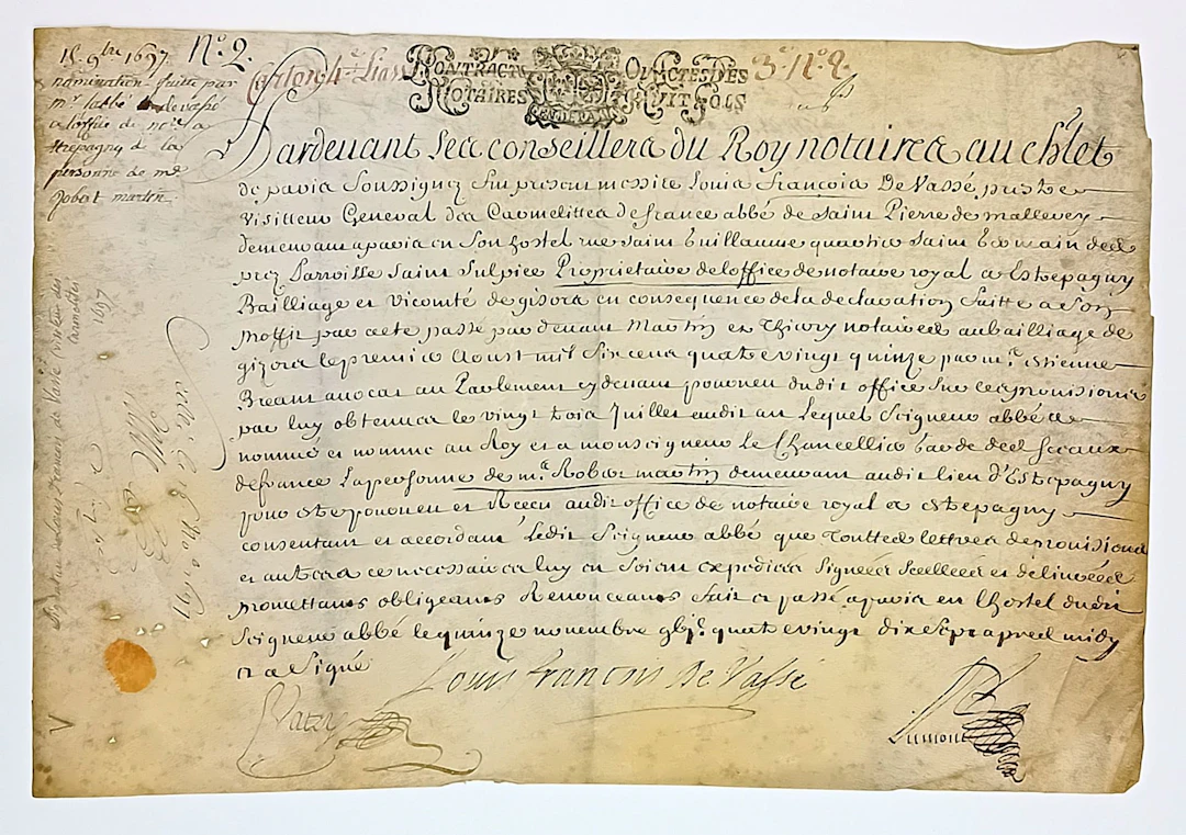 EURE. 1697. Appointment made by Abbé Louis-François de VASSÉ - Lot 36