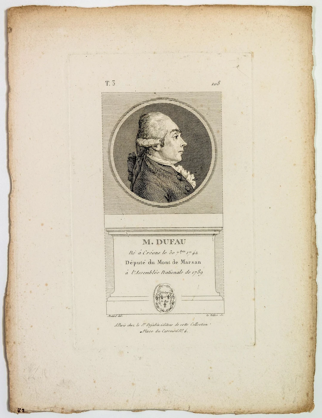 LANDES. Antoine DUFAU, Deputy for MONT DE MARSAN in the Nati - Lot 152