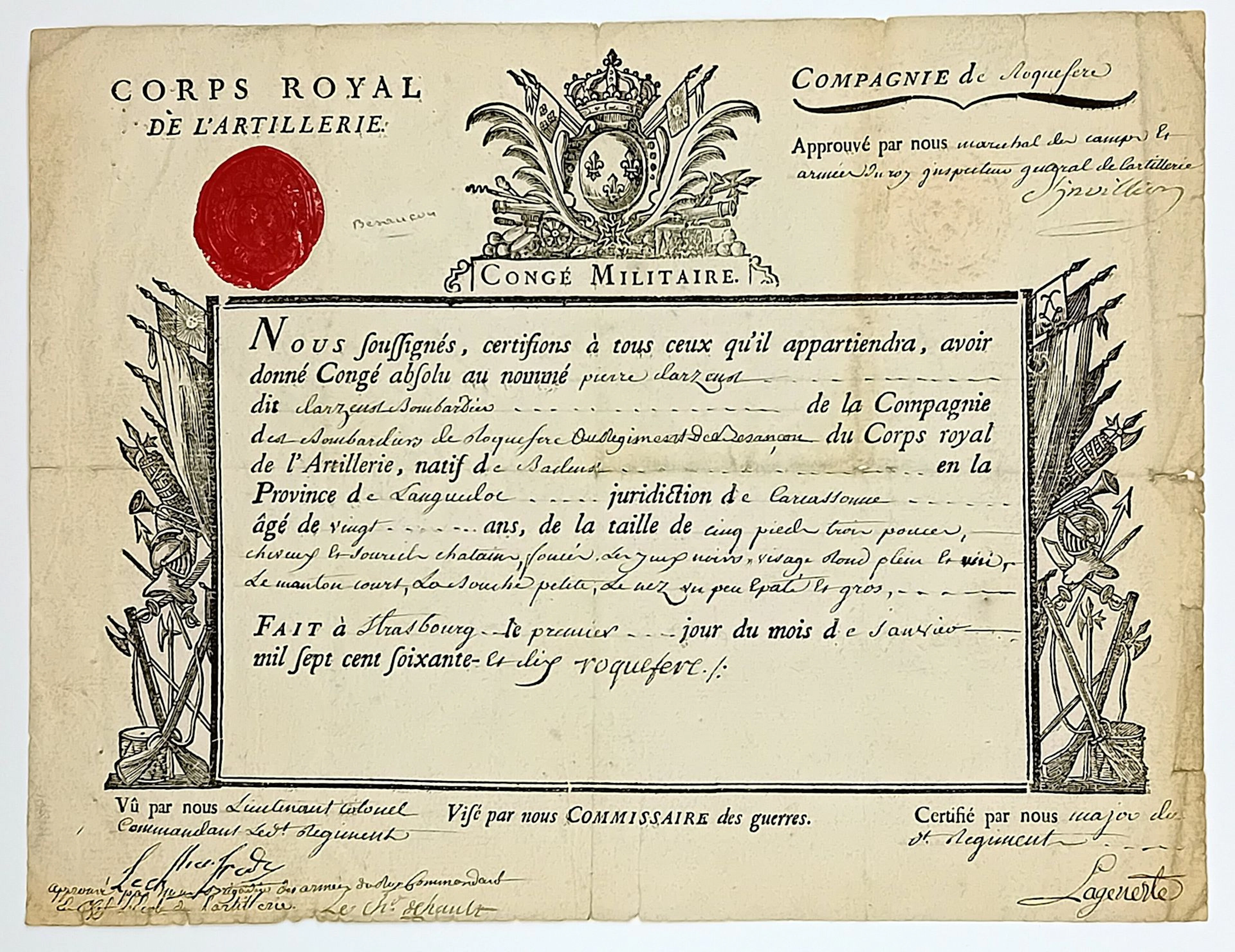 BESANÇON REGIMENT (Doubs, Regimental wax seal) - ROYAL ARTIL - Lot 103