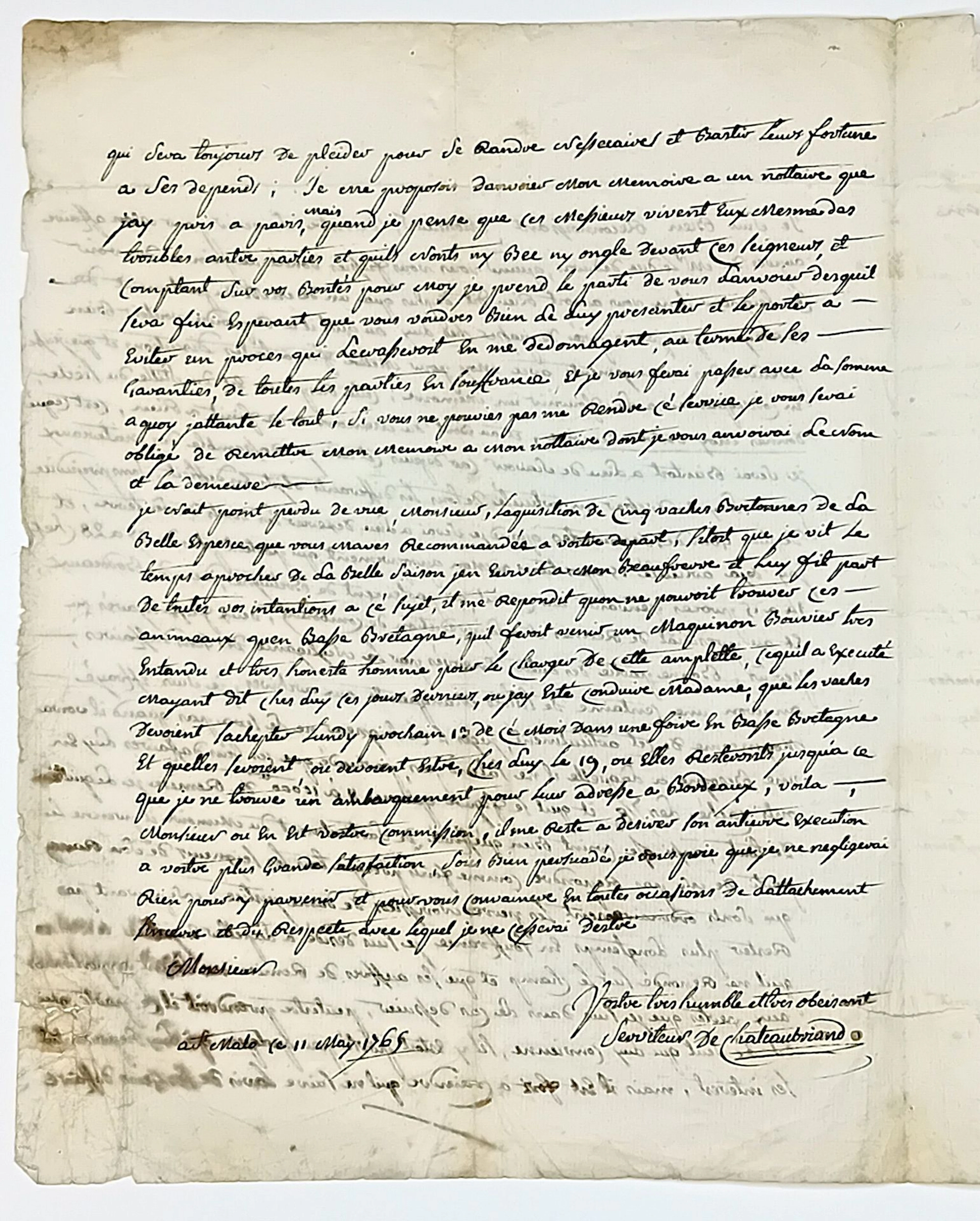 René Auguste de CHATEAUBRIAND (1718 - 1786) Comte de COMBOUR - Lot 131