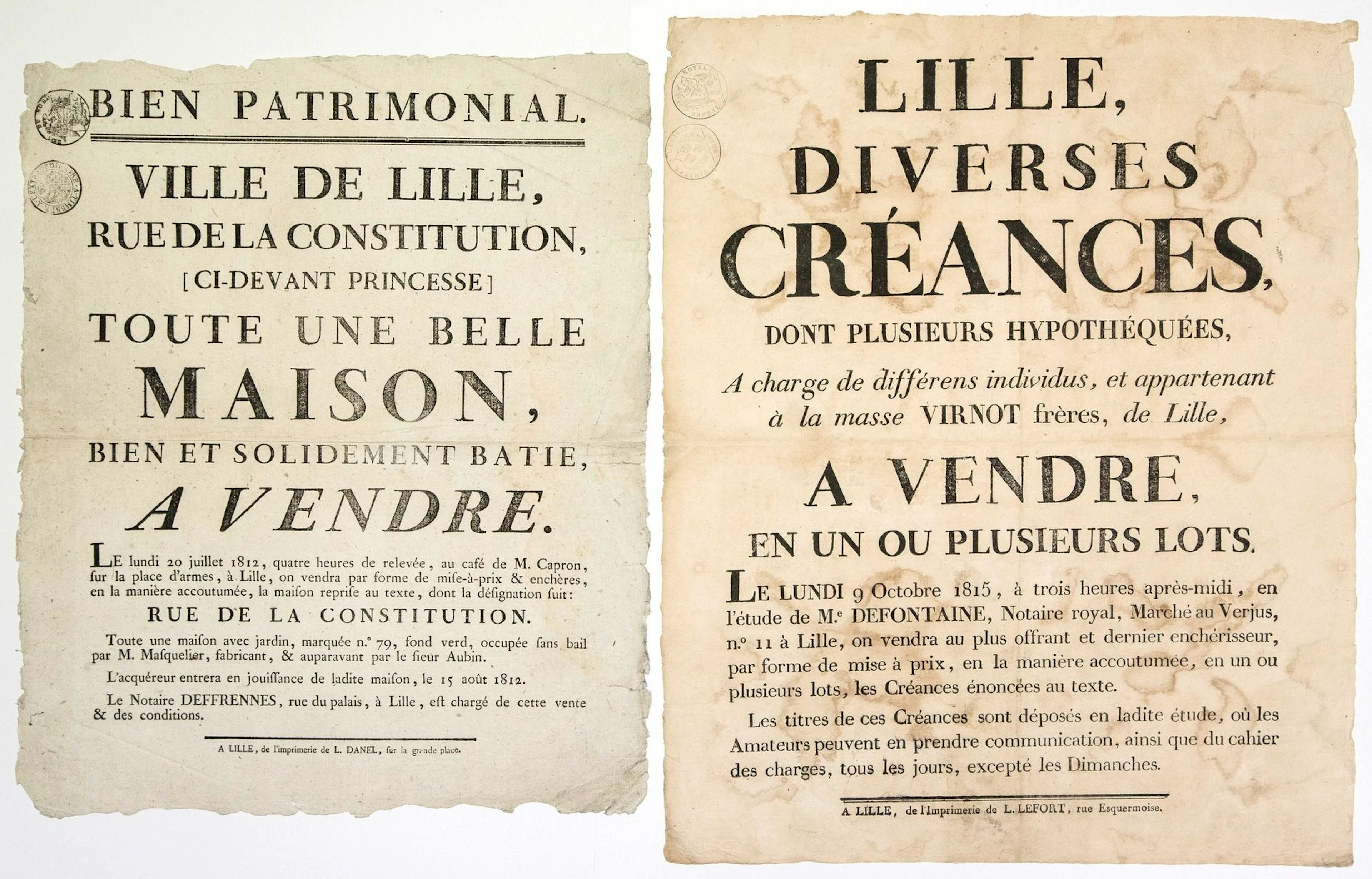 NORD. 2 Posters printed in LILLE: "Bien patrimonial, Ville d - Lot 391