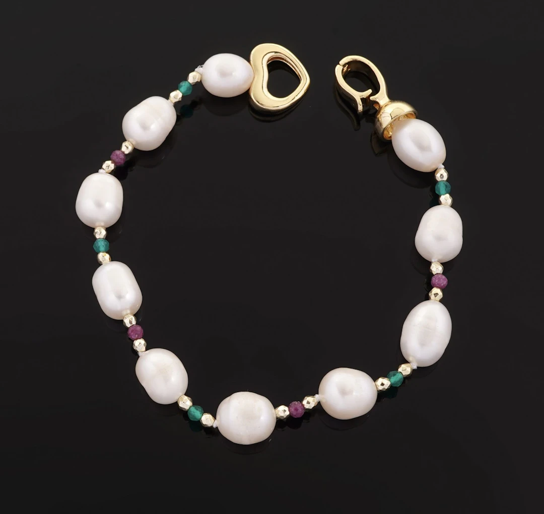 Bracelet made up of 10 freshwater pearls alternating with ru - Lot 66