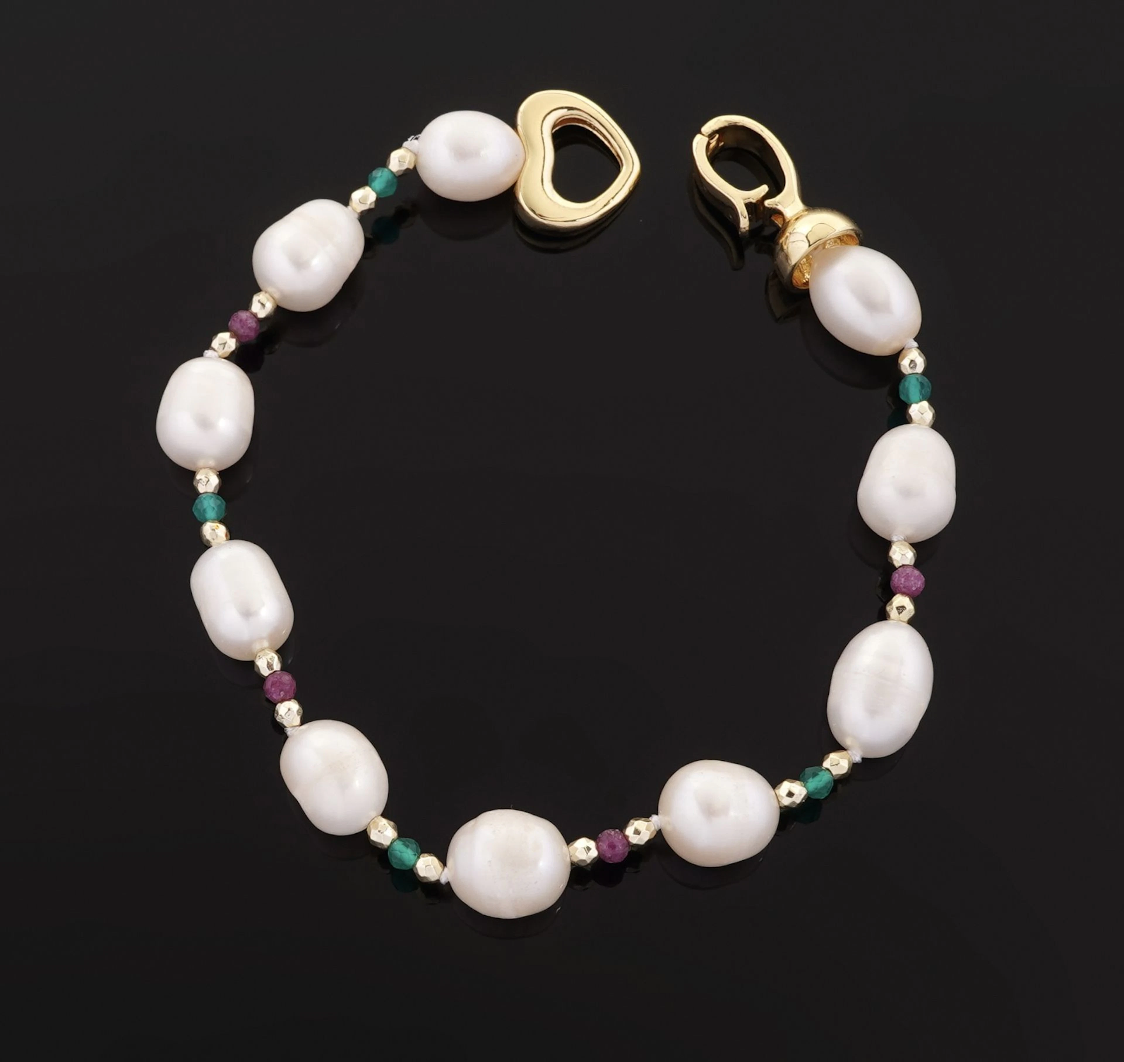 Bracelet made up of 10 freshwater pearls alternating with ru - Lot 66