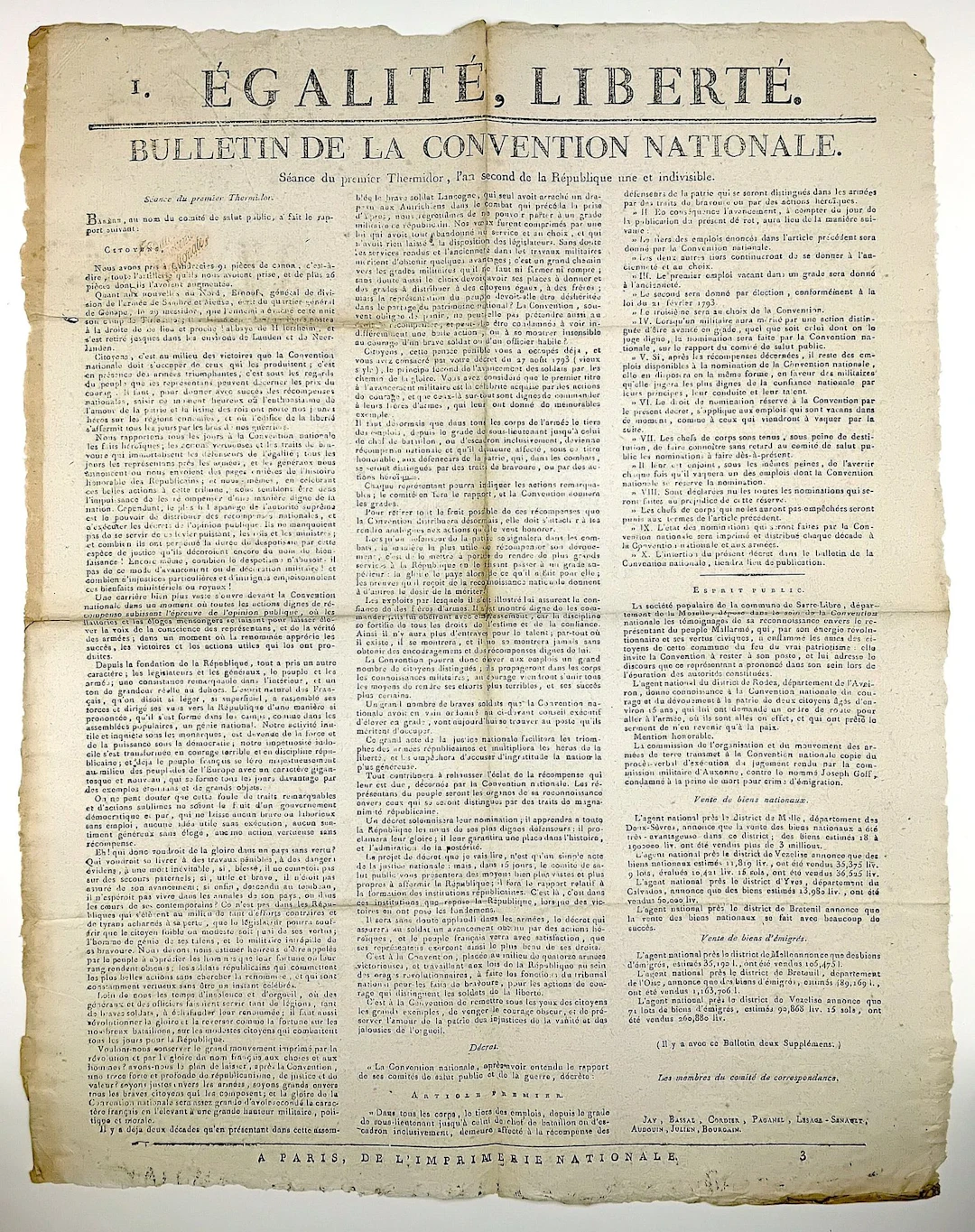 SPEECH BY BERTRAND BARÈRE, PRESIDENT OF THE NATIONAL CONVENT - Lot 239