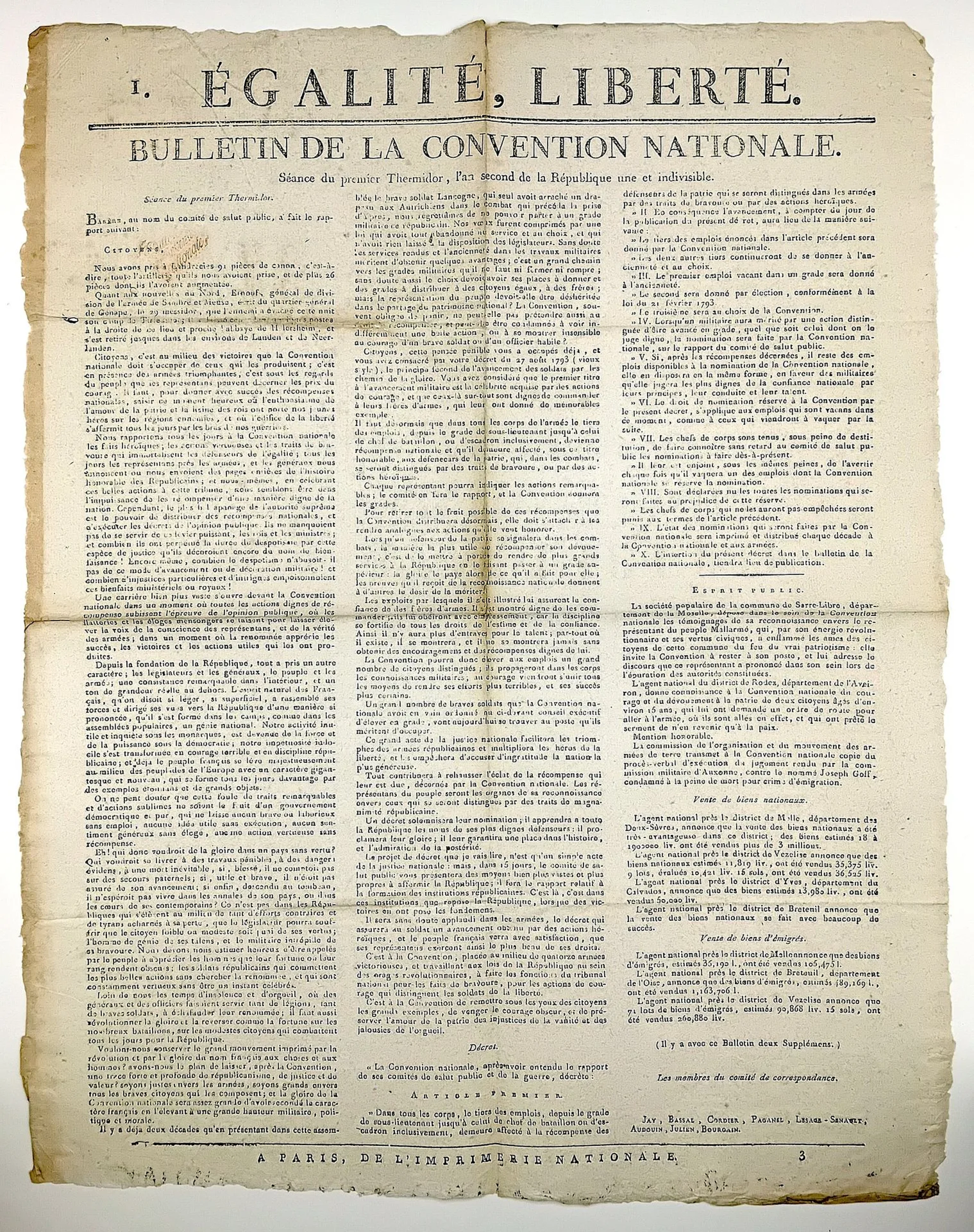 SPEECH BY BERTRAND BARÈRE, PRESIDENT OF THE NATIONAL CONVENT - Lot 239